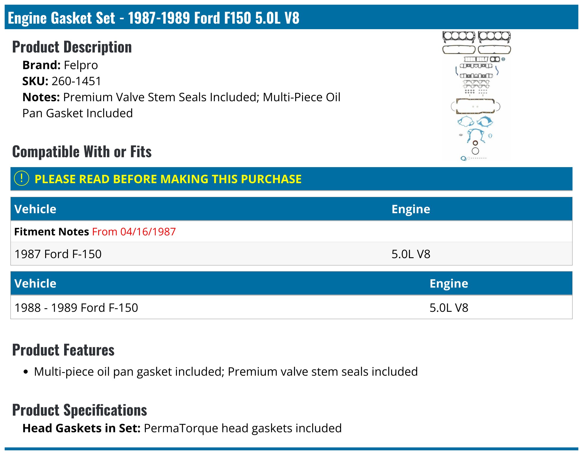 Fel-Pro® MS 94452 - Upper Fuel Injection Plenum Gasket Set