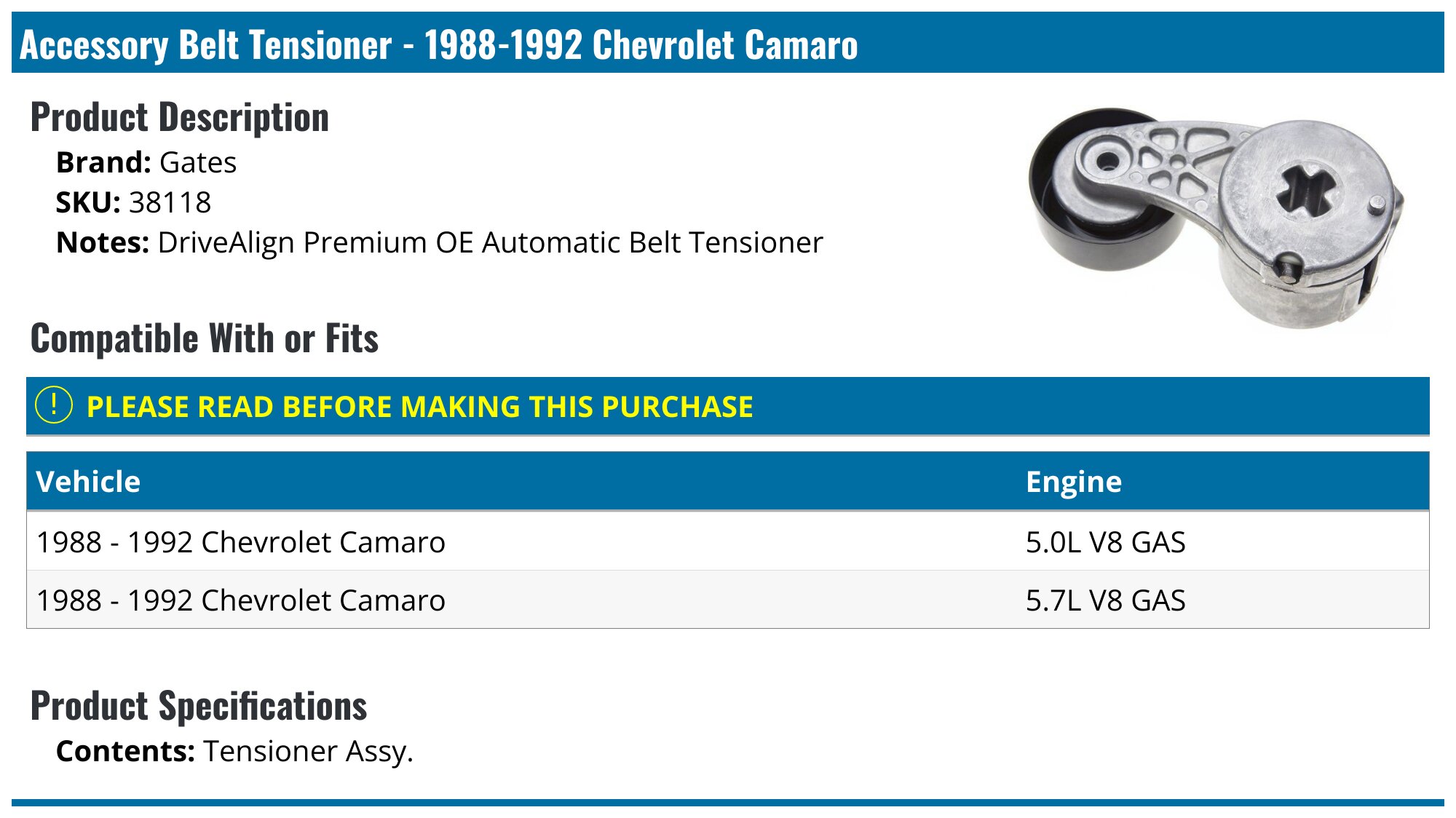 ALT TENSIONER 88-04 305 350 TPI Camaro Trans Accessory Belt - Foto 6