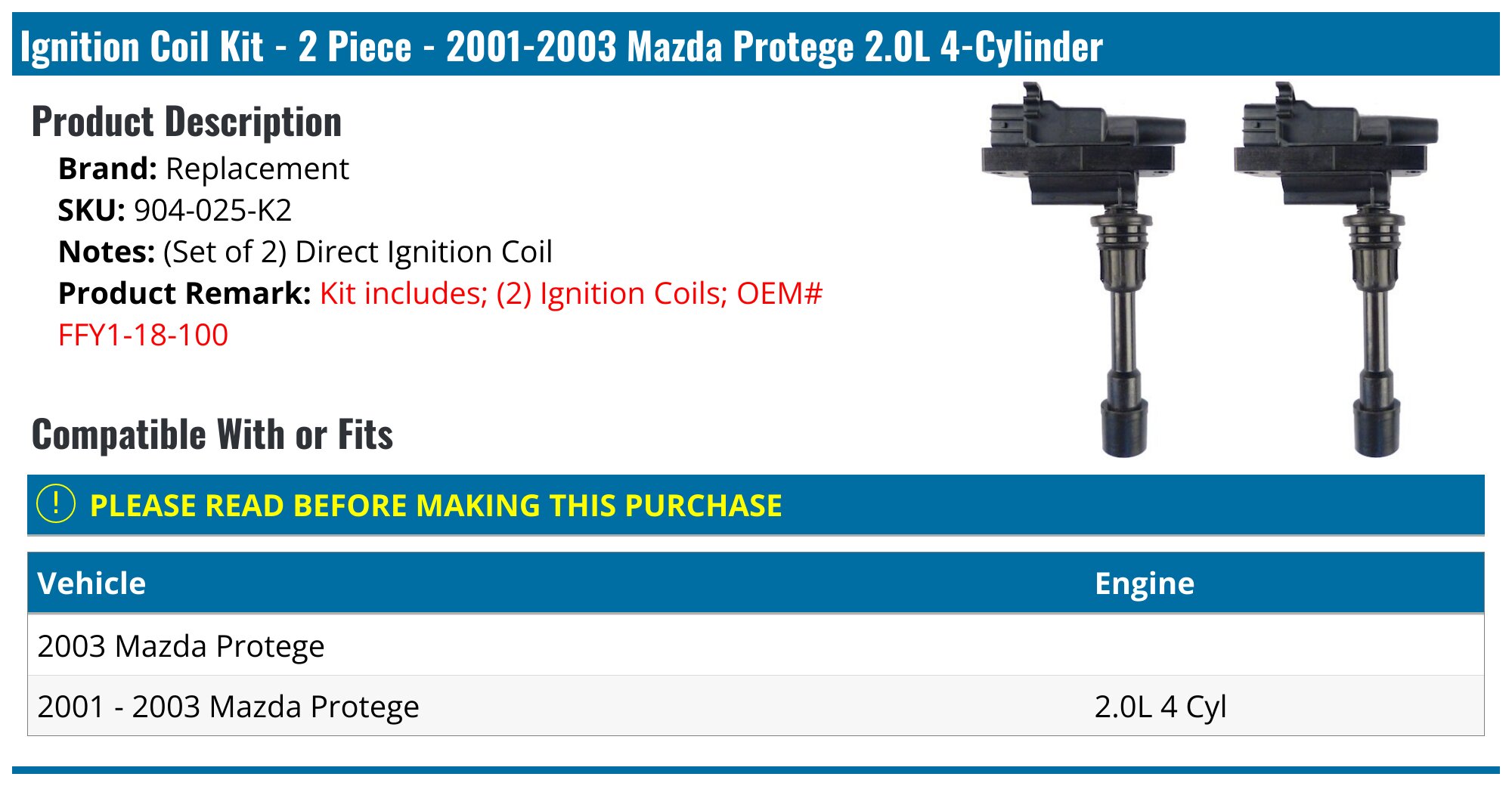 2016 Ford Explorer Coil Pack & Wire Set For 2001-2003 Mazda Protege5 2.0L L4 - Aero Spark Replacement Part Ignition Coil - Foto 10
