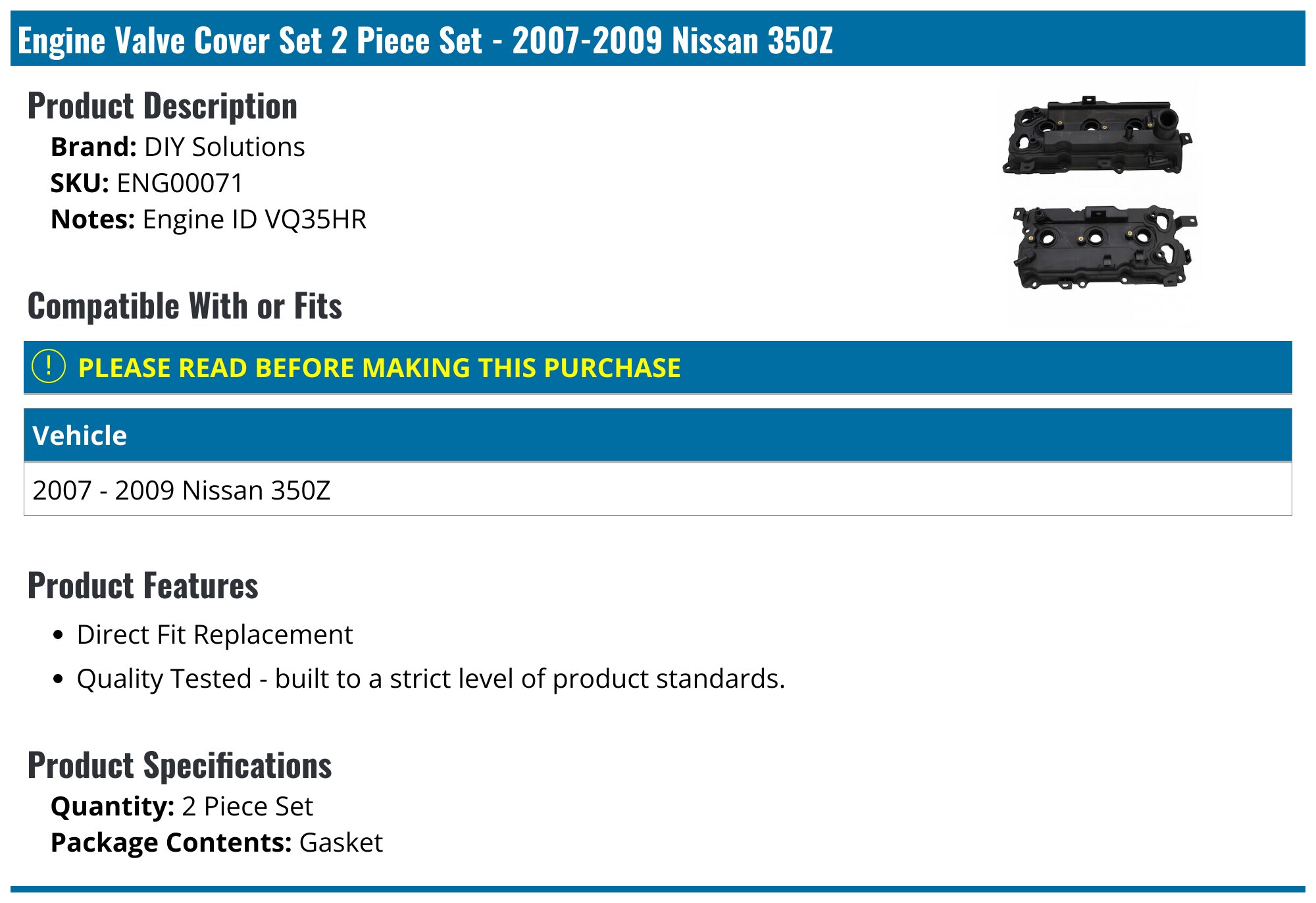 20072009 Nissan 350Z Valve Cover DIY Solutions ENG00071