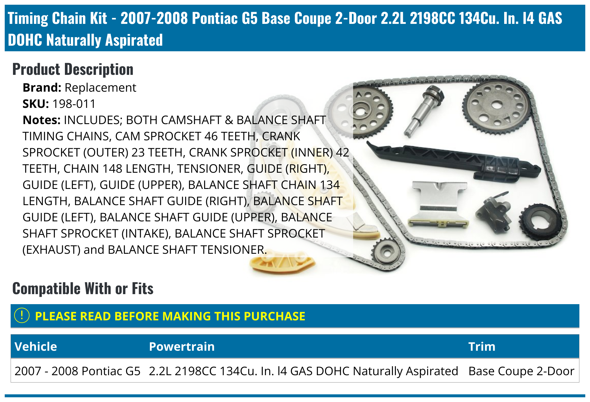 20072008 Pontiac G5 Timing Chain Replacement 198011