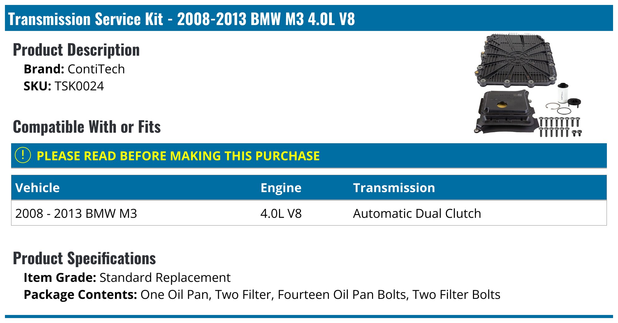 Automatic Transmission Pan For 2008-2013 & 2015-2018 BMW M3 – Aluminum, Includes Gasket, Filter Kit Compatible