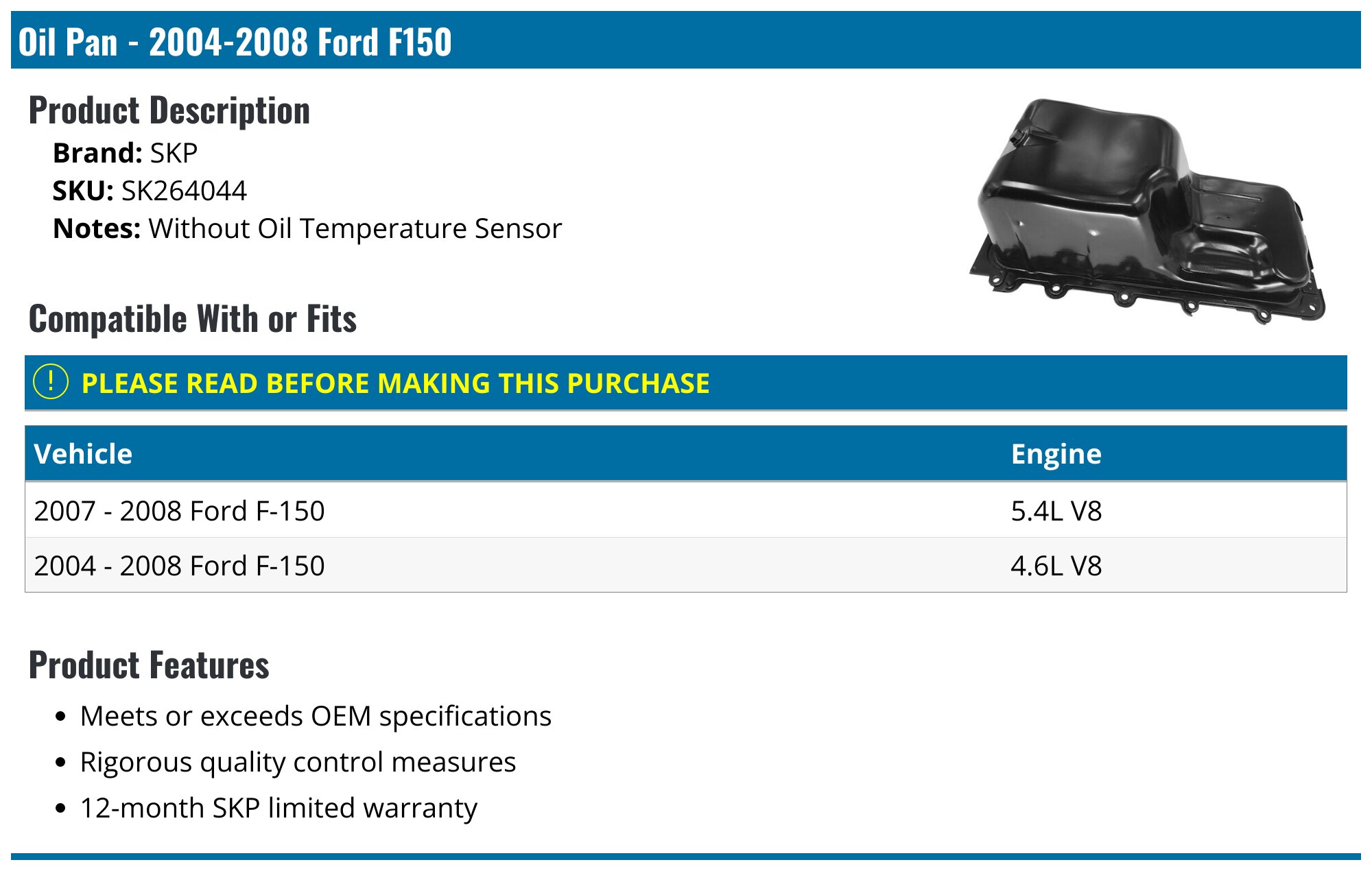 20042008 Ford F150 Oil Pan SKP SK264044