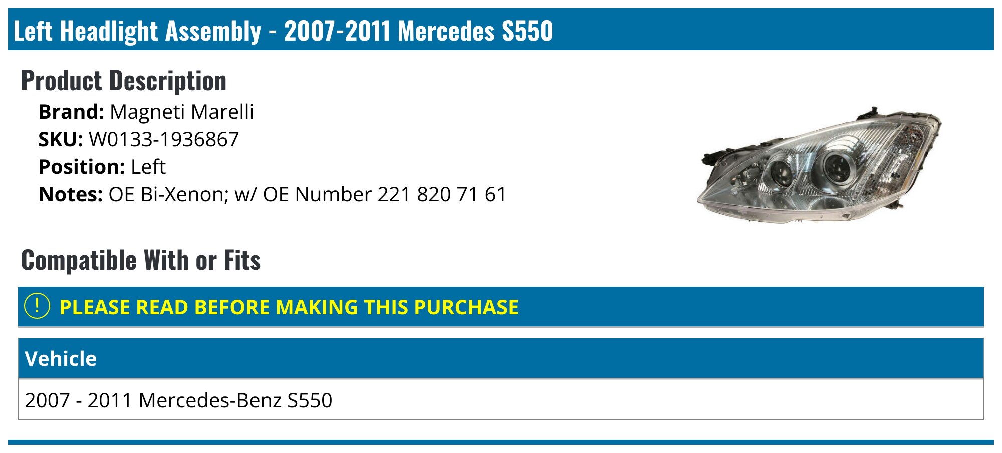 OEM+ HID Xenon Headlight Bulb – For Mercedes-Benz S550 2007-2013 Low Beam, 5000K