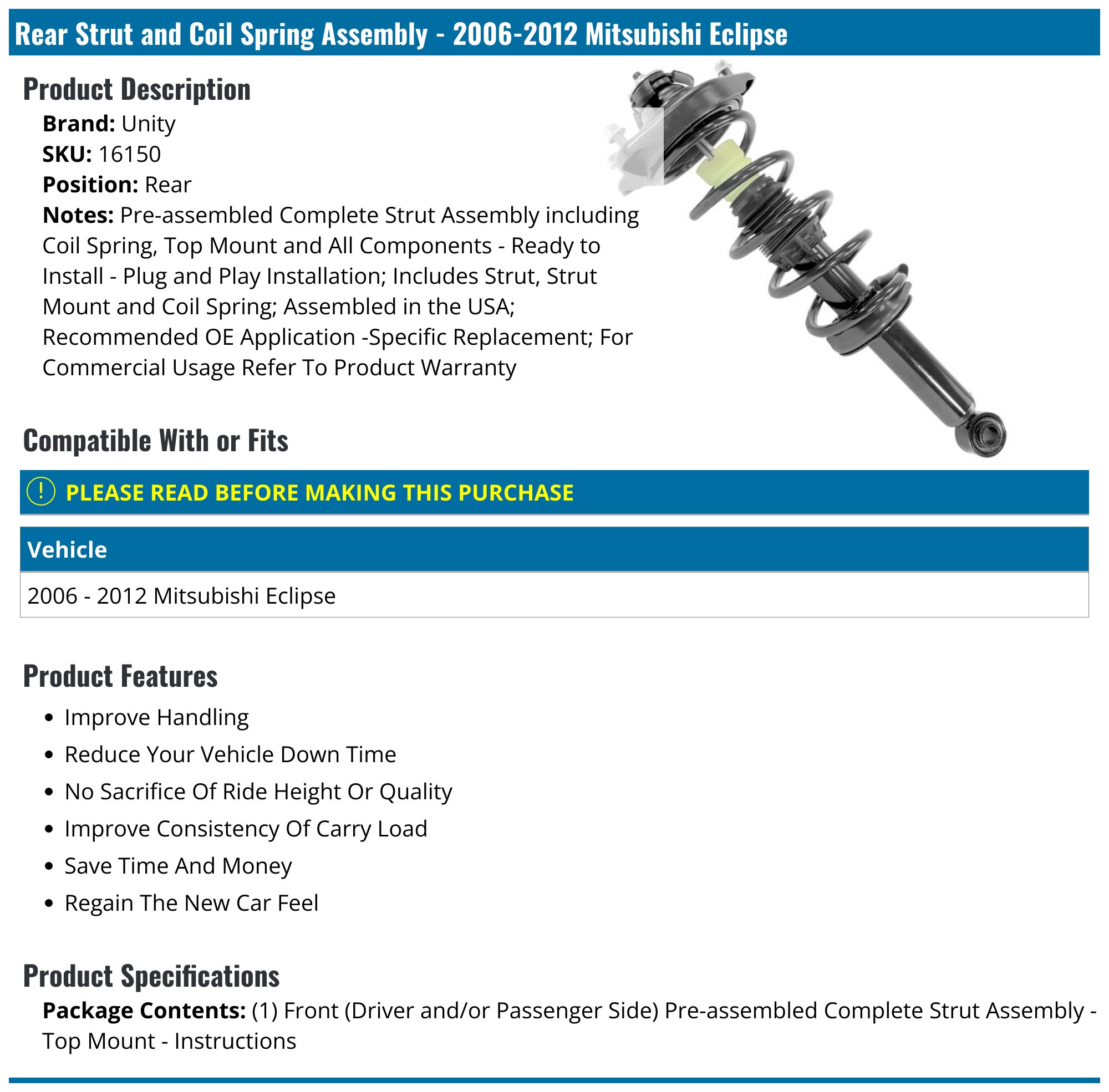 Detroit Axle Front Struts With Coil Spring Assembly Set For 2006-2012 Mitsubishi Eclipse – Left & Right