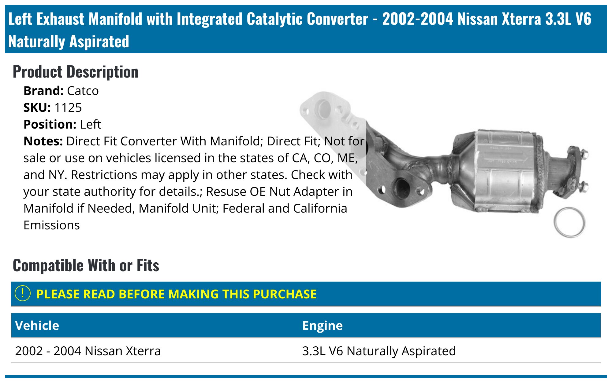 Catalytic Converter Set (2) For 2002-2004 Nissan Xterra - Front Left & Right, EPA Compliant