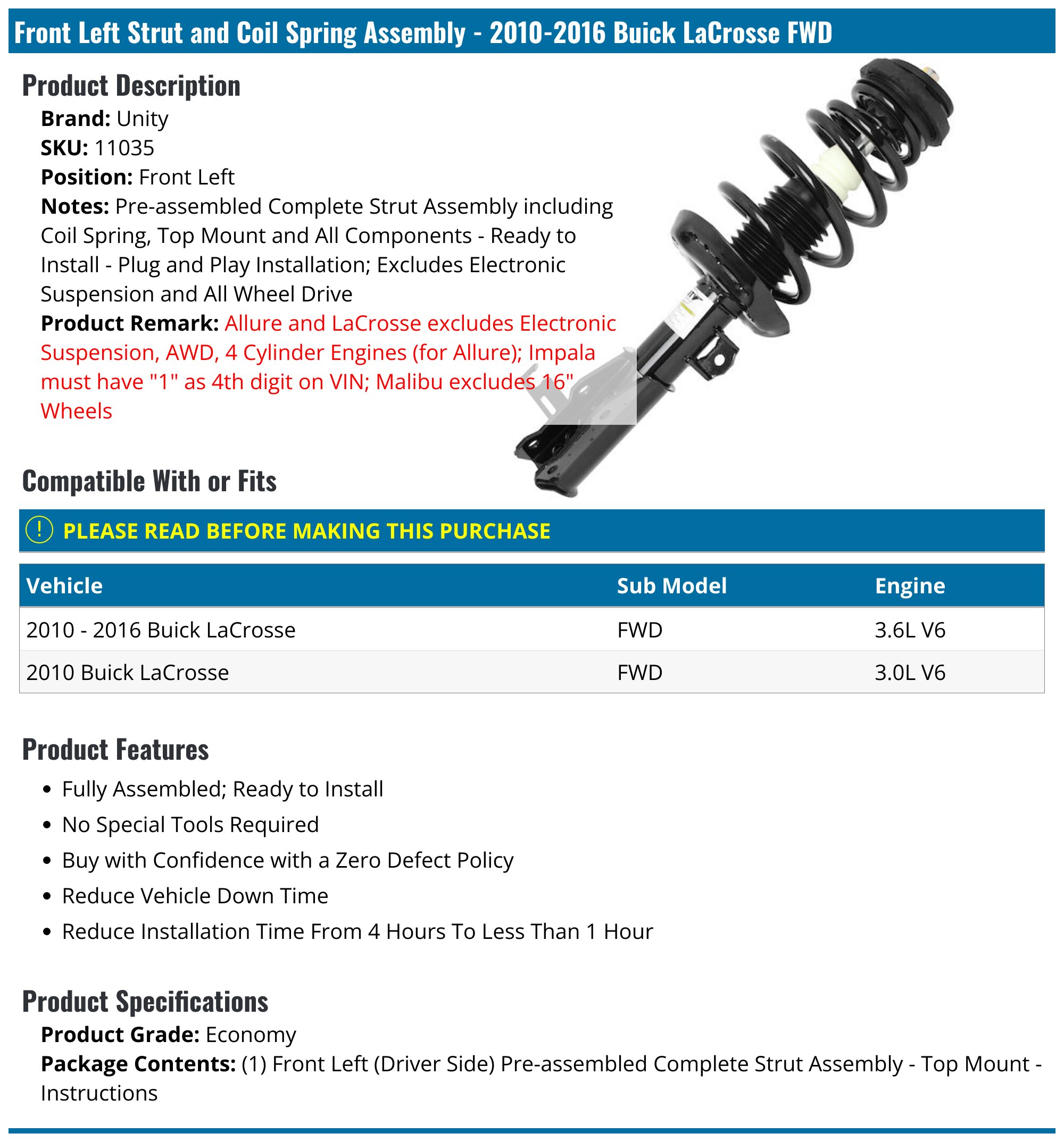 Detroit Axle Front Struts With Coil Springs - Pair For Buick Allure/LaCrosse (FWD, 2010-2016)