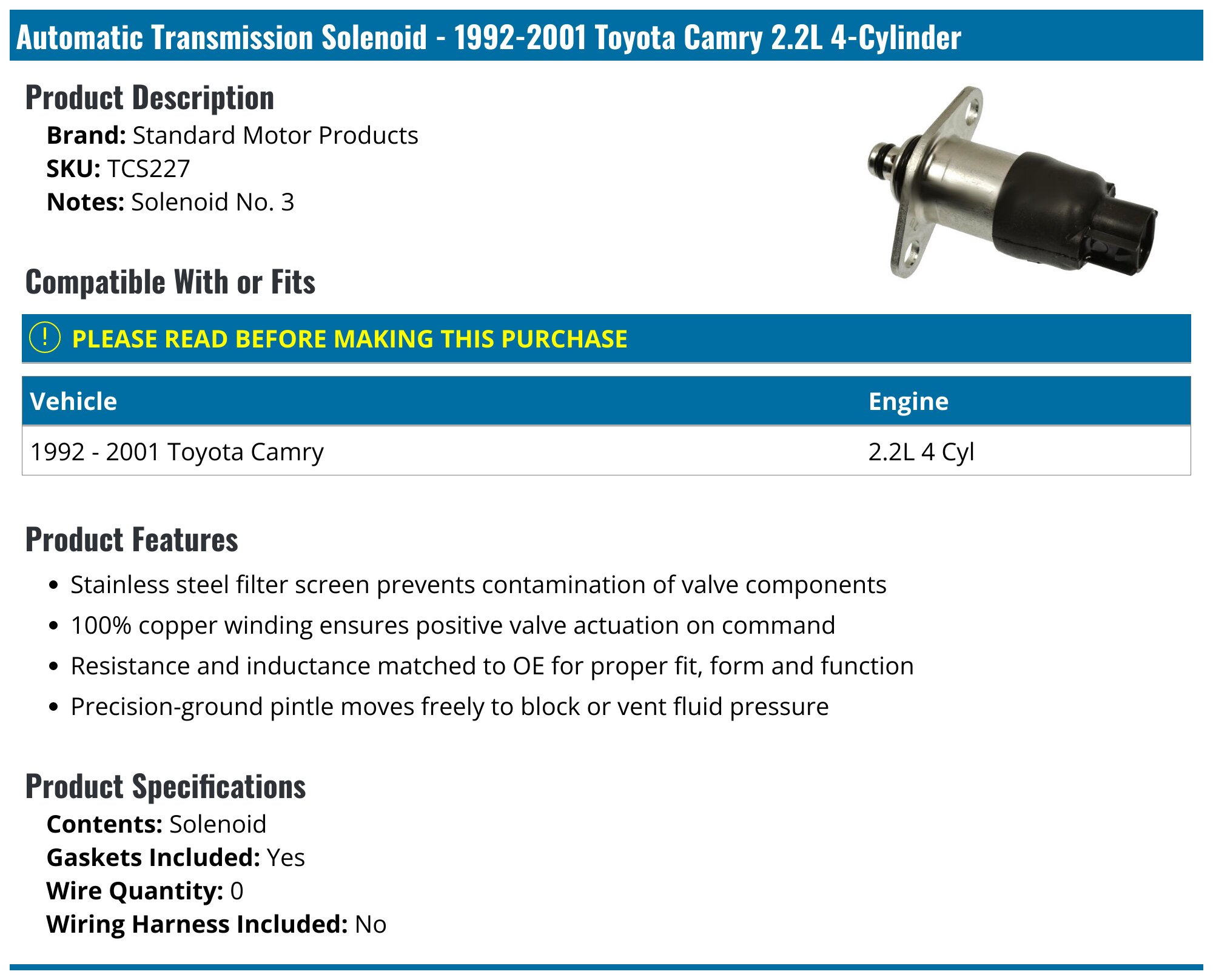 Toyota Camry Automatic Transmission Solenoid - AT Solenoids