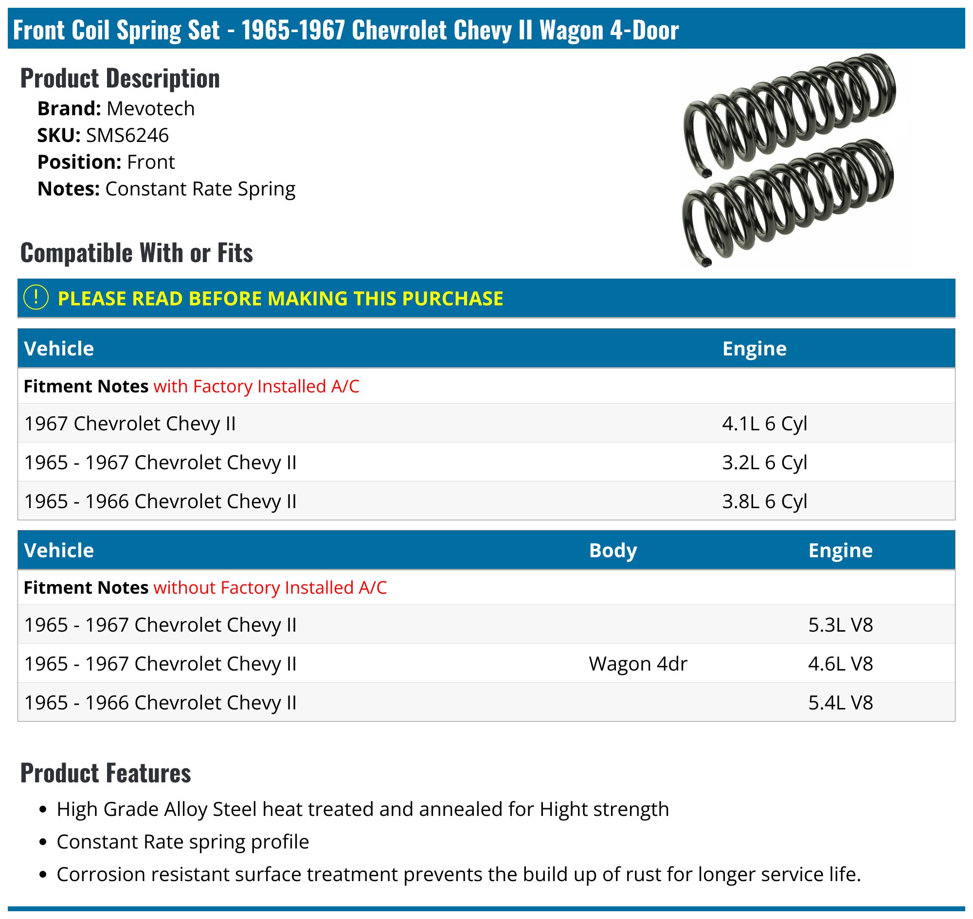 Chevrolet Chevy II Coil Spring - Coil Springs - Mevotech - 1963 1962 ...