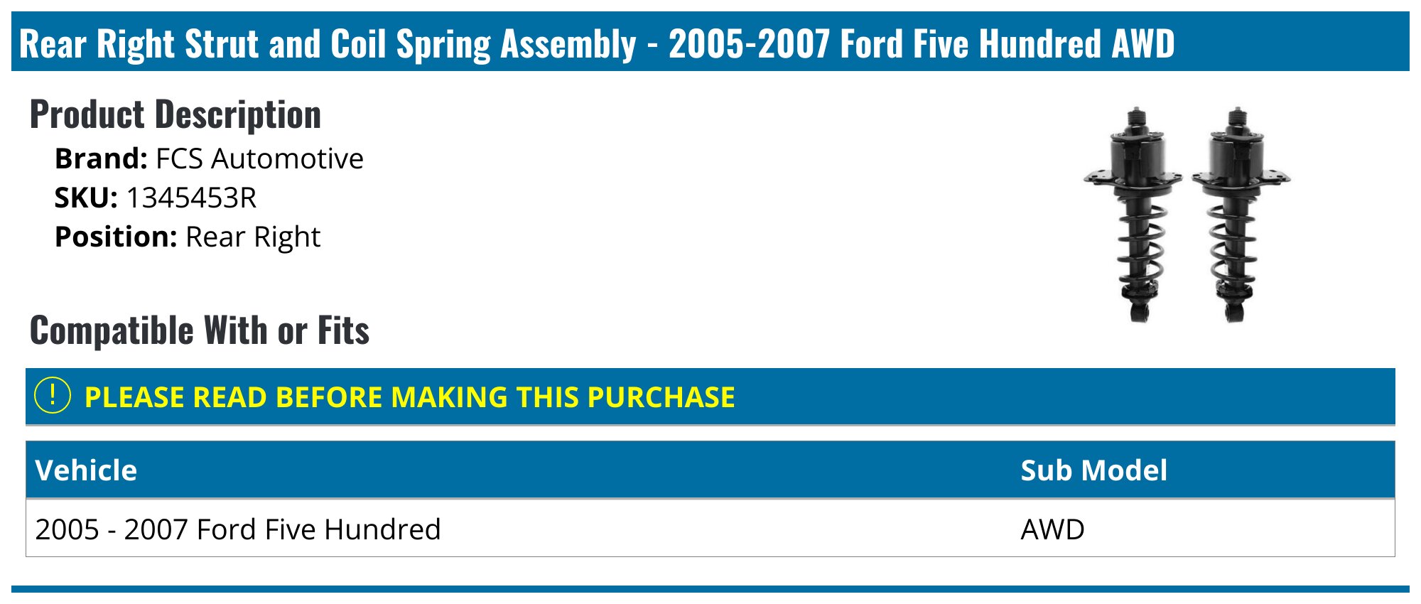 Complete Front & Rear Strut Assemblies For 2005-2007 Ford Five Hundred FWD – Unity Automotive