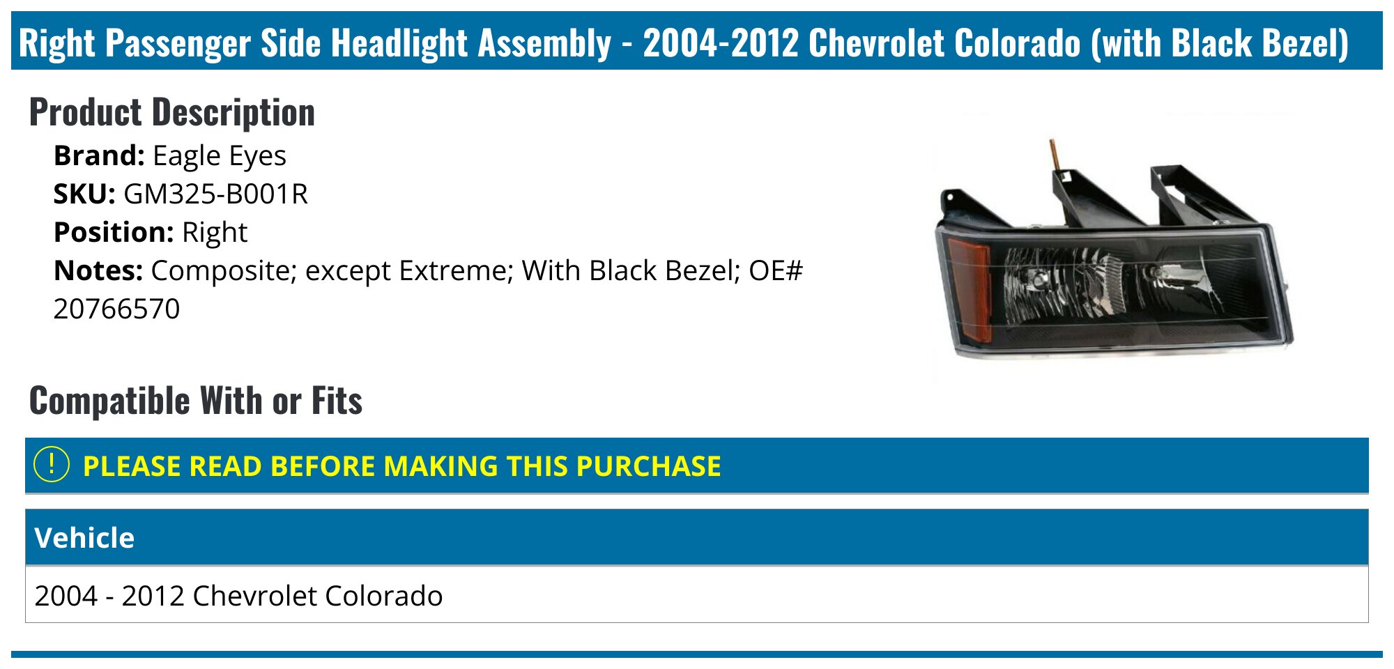 Find Passenger Replacement Park Turn Signal Corner Light Chevy Colorado