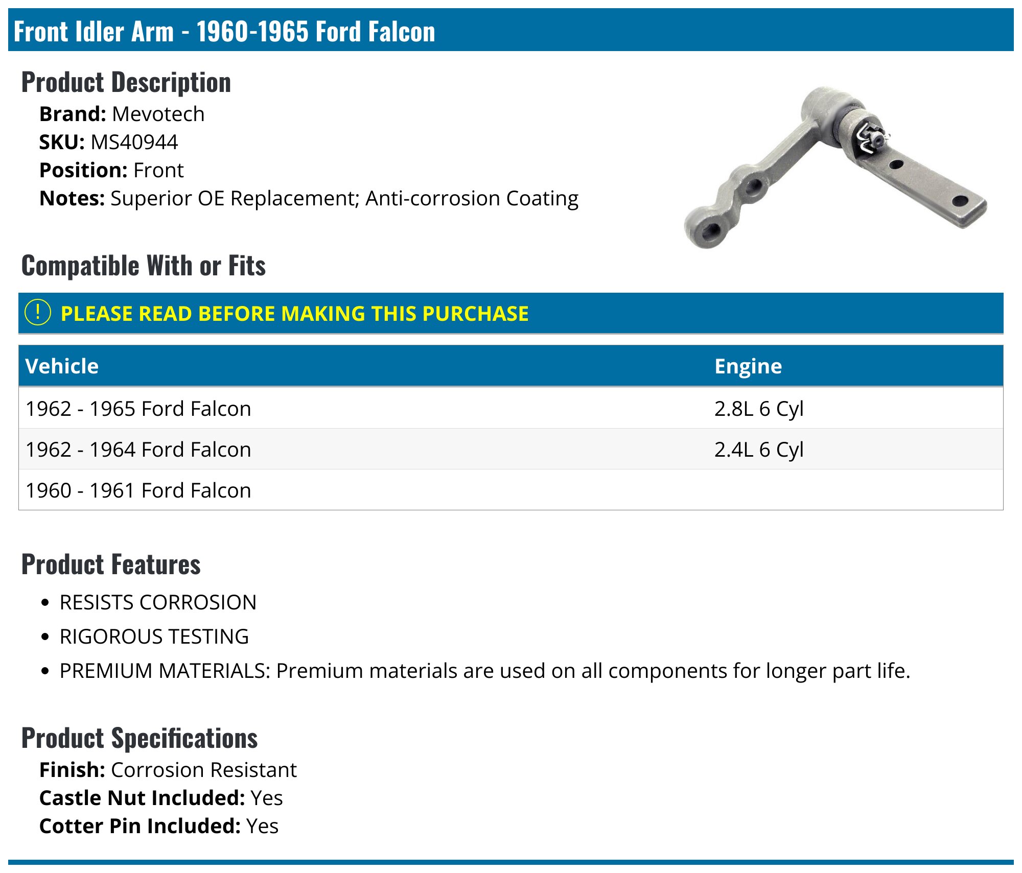 IDLER ARM BUICK 1961 1962 1963 1964 1965 1966 1967 1968 EXCEPT SAGINAW
