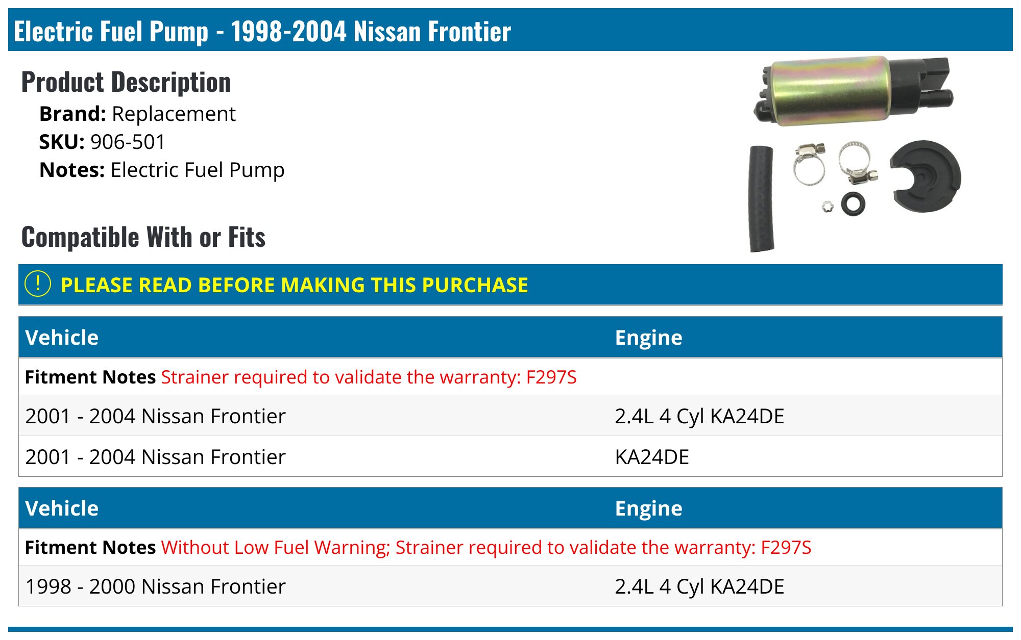 19982004 Nissan Frontier Fuel Pump Replacement 906501
