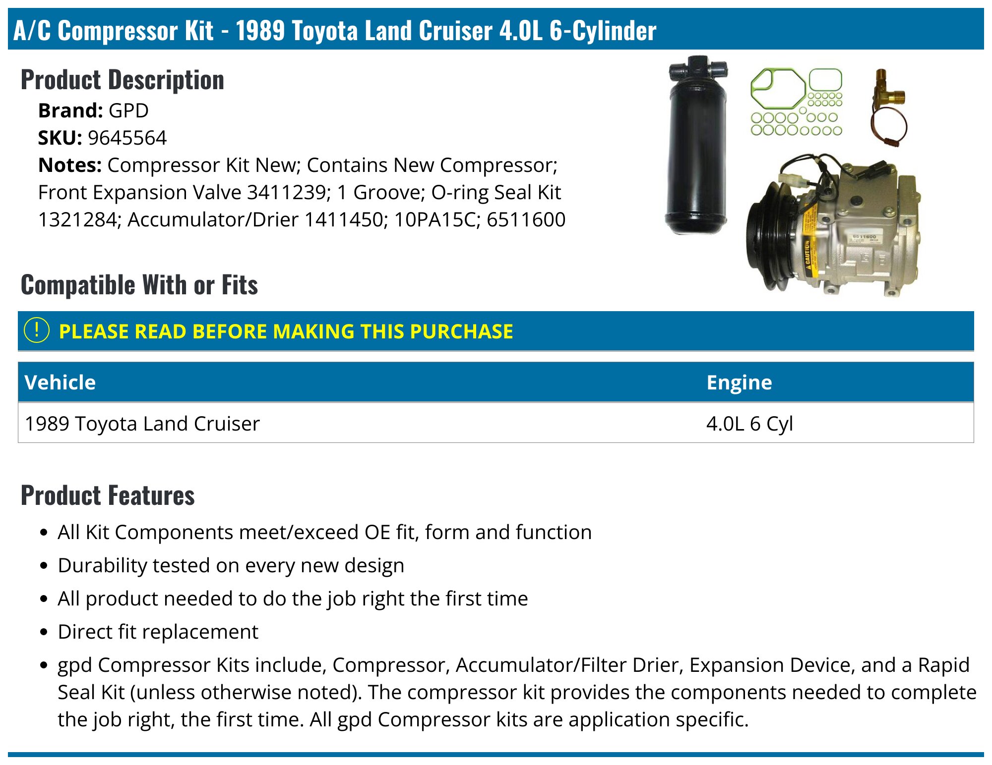 A/C Compressor Clutch Compatible With Toyota Land Cruiser 1993-1997 - PC-974252 Replacement