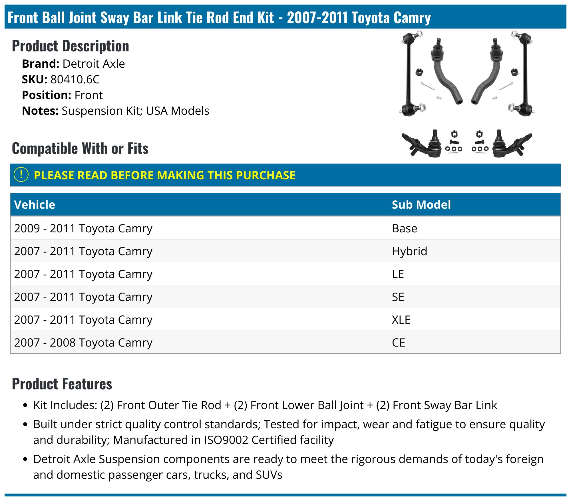 8Pc Inner Outer Tie Rod Ends Lower Ball Joint Sway Bar Link For - Foto 3