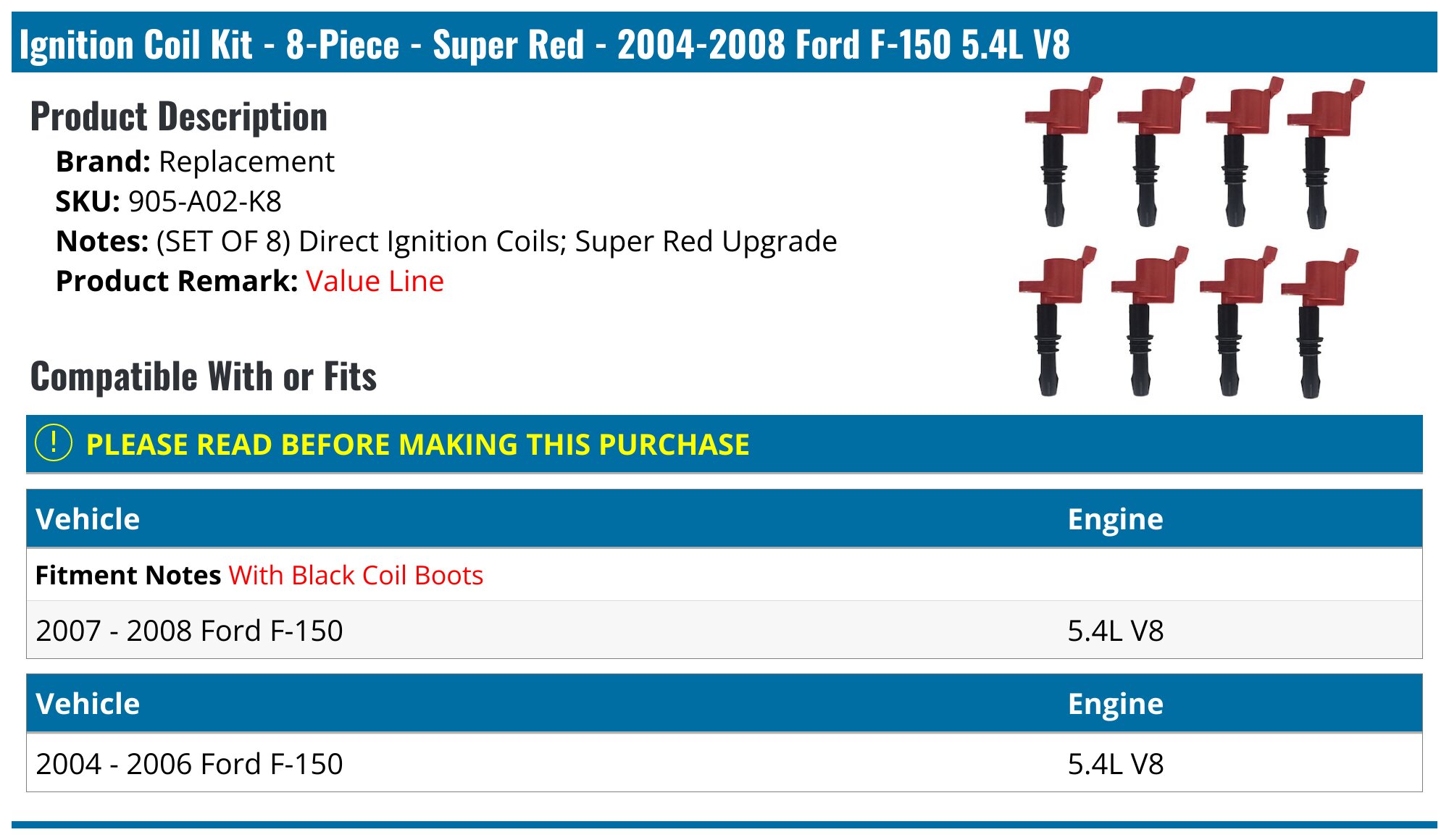 8 Ignition Coils For Ford F150 4.6 L/5.4 L (2004-2010) UK | Ubuy