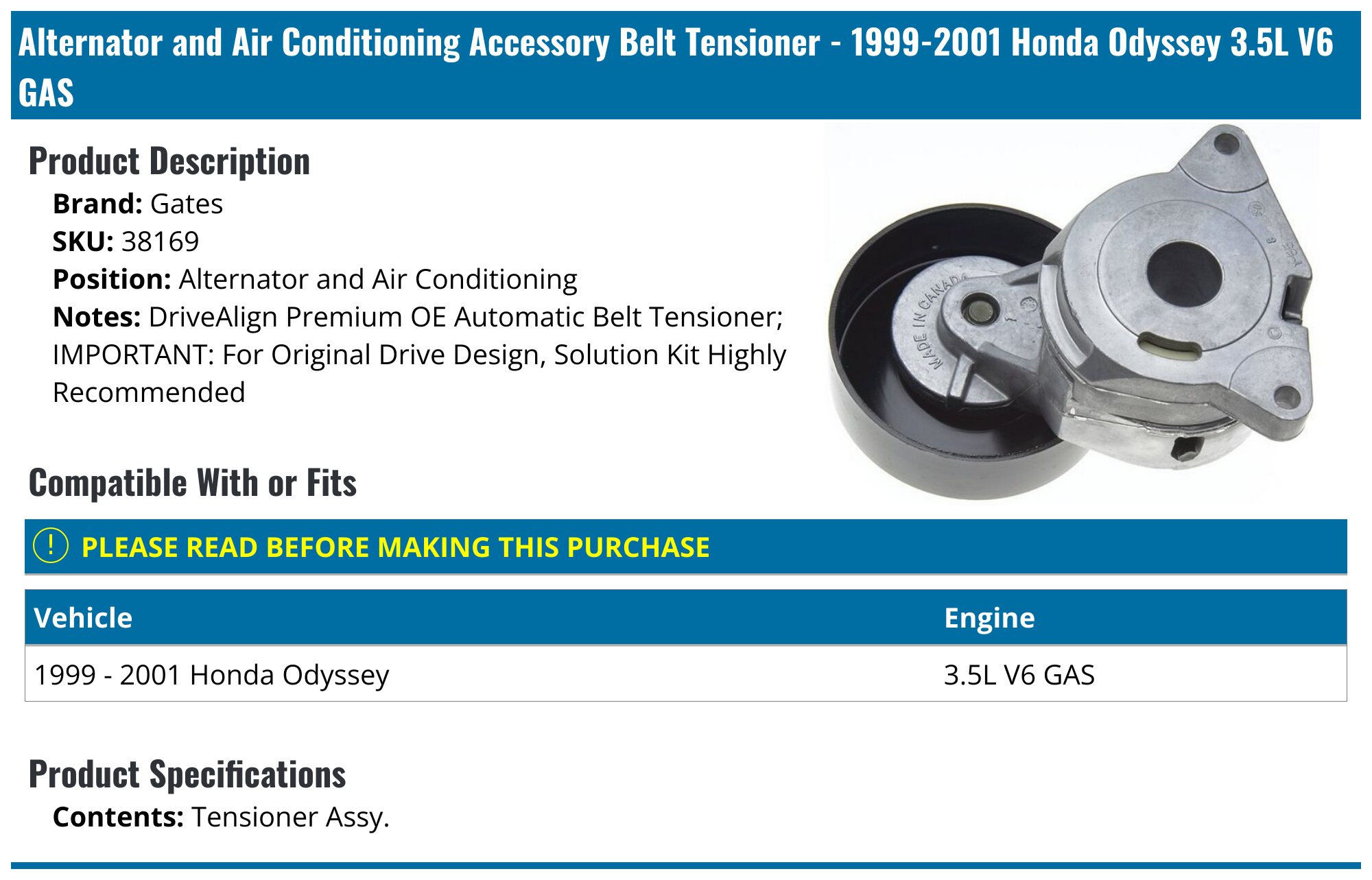 Gates 38169 Belt Tensioner Assembly For Sale Gates 38169