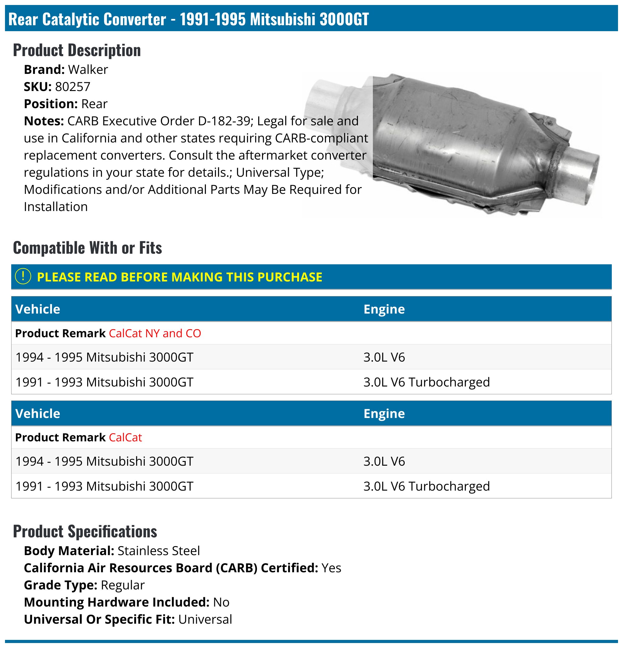 Walker CalCat Universal Catalytic Converters 80257