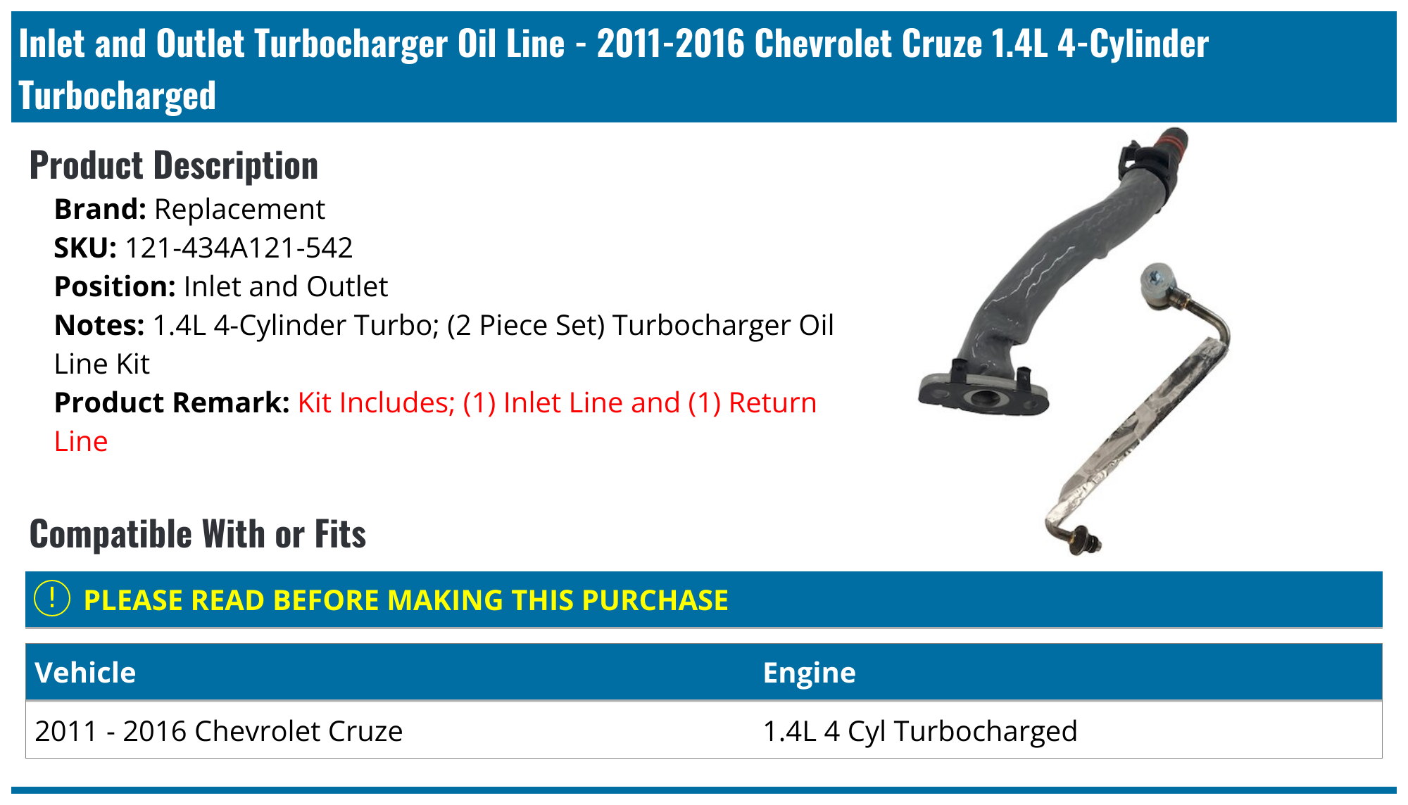 20112016 Chevrolet Cruze Turbocharger Oil Return Line Replacement