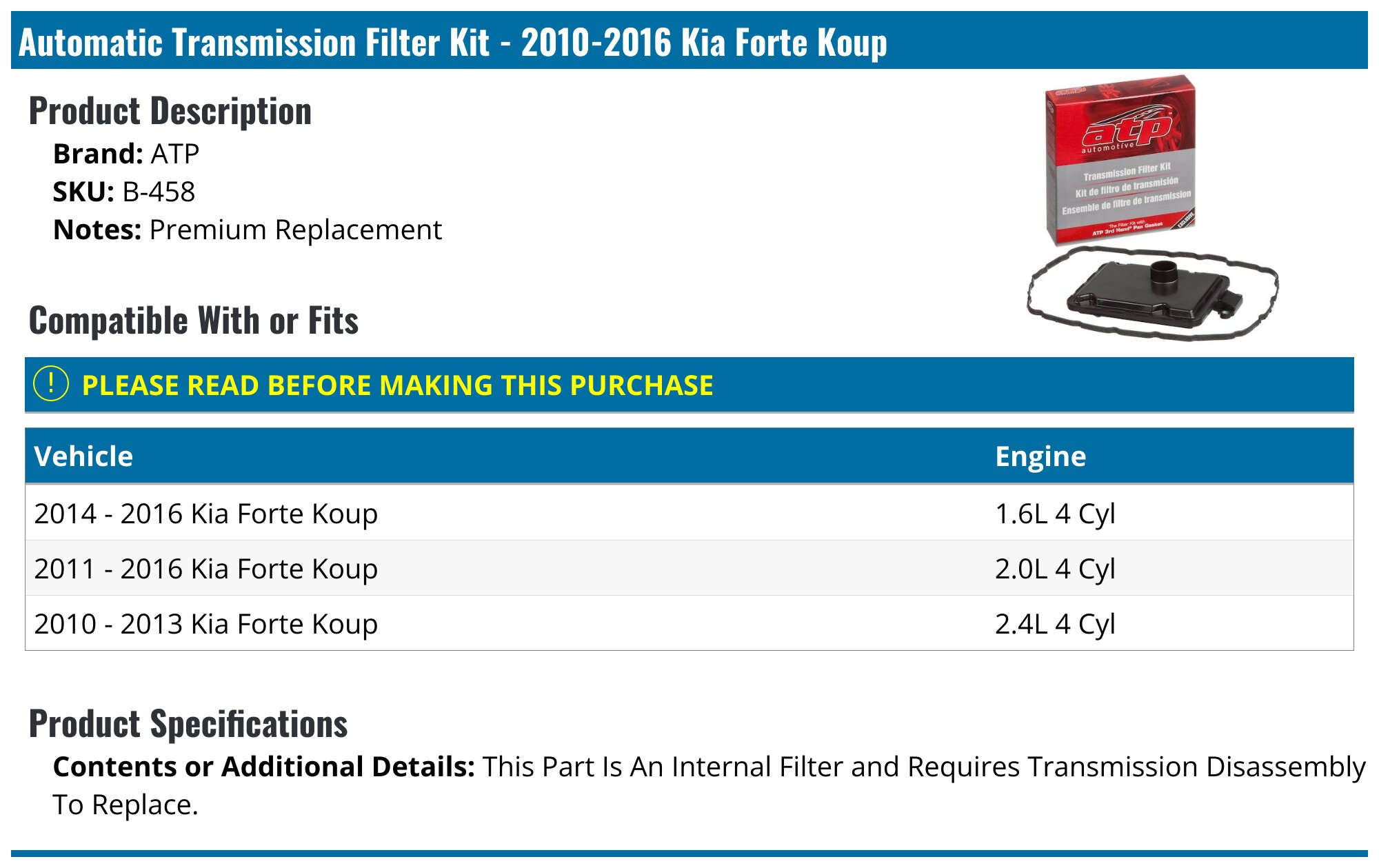 2011 Ka Soul Ol Flter PG Transmsson Flter Kt PT99409 | Fts 2009