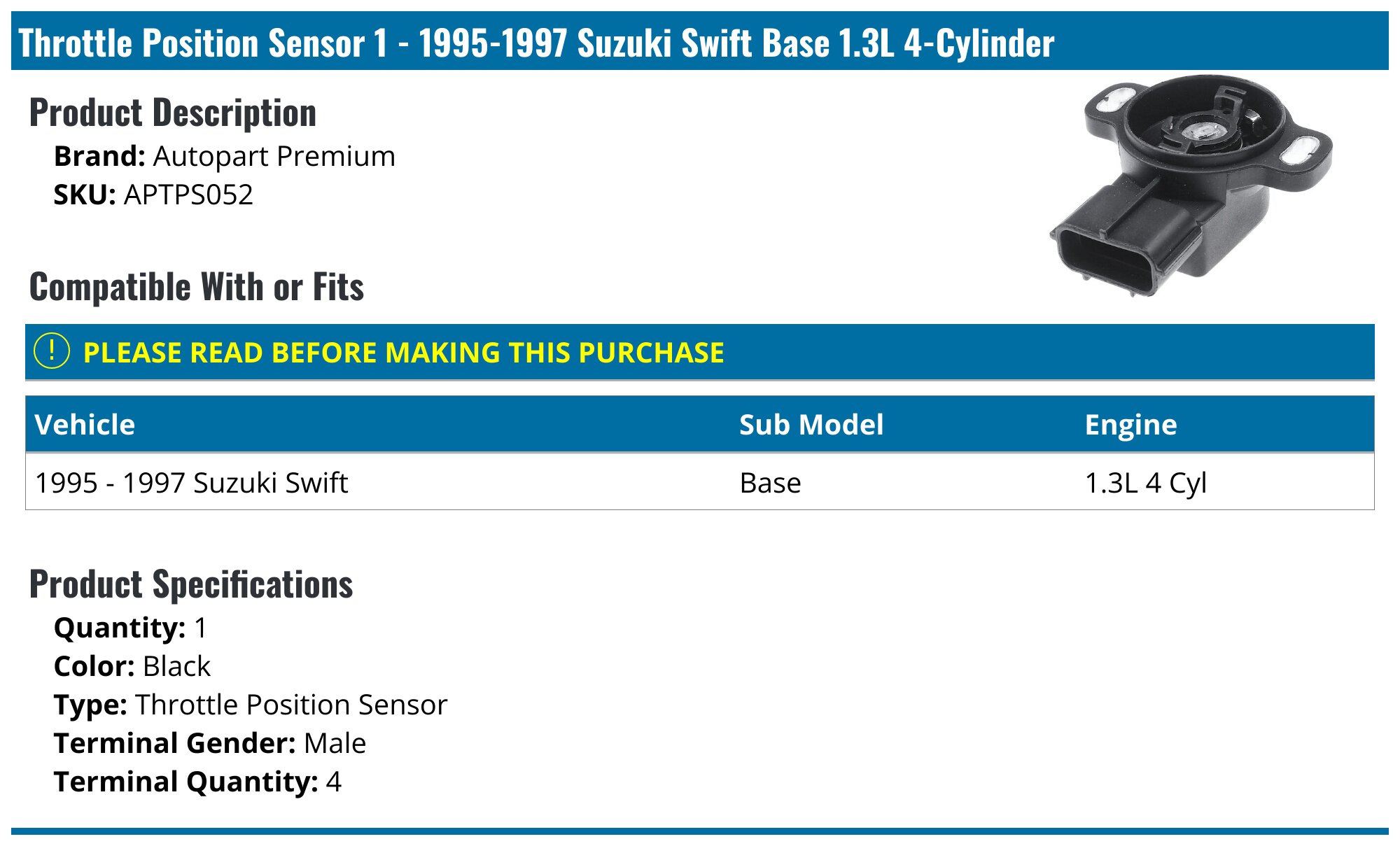 DTS Throttle Position Sensor For Suzuki Swift, Pontiac Firefly, Geo Metro – Replacement TPS486, OEM Compatible - View #11
