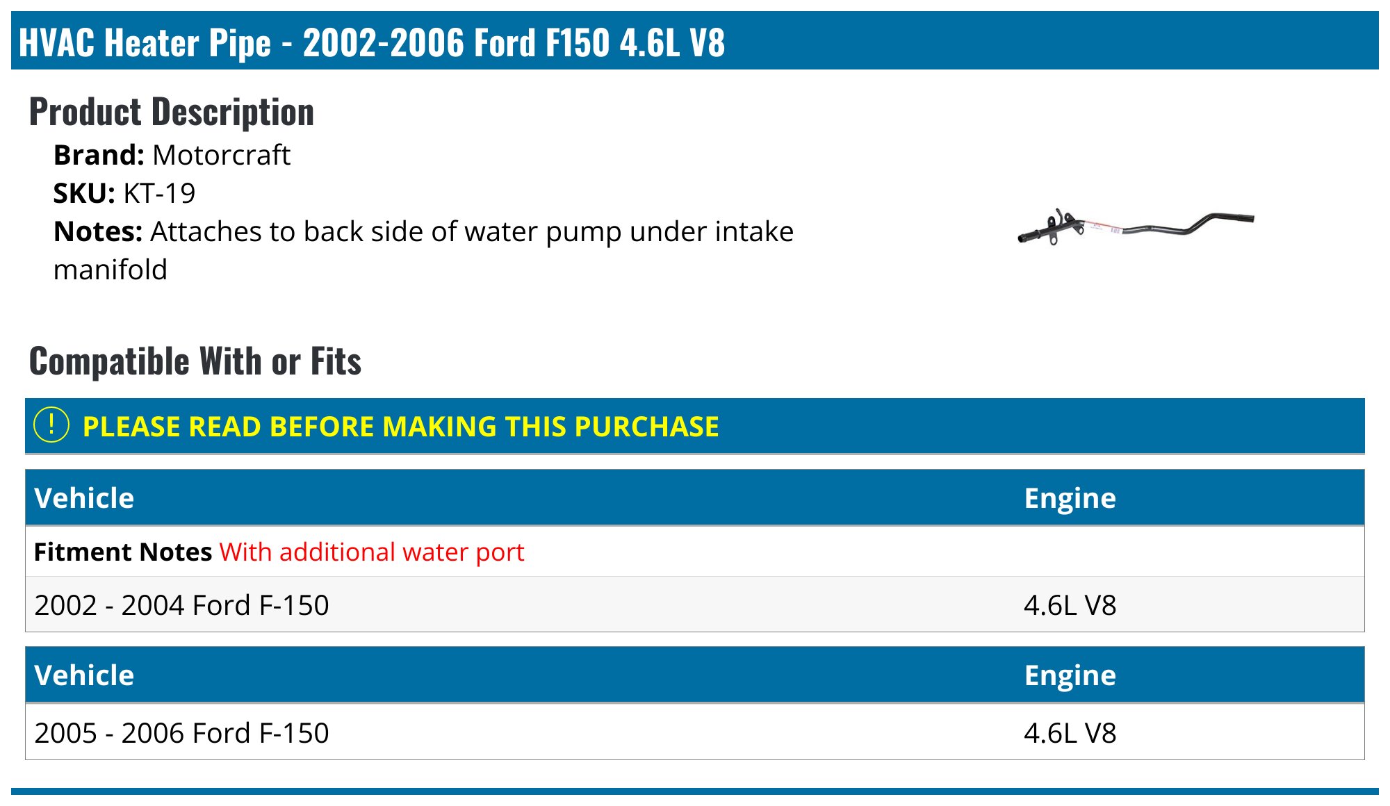 AQUA 126L 2ドア冷蔵庫【RKR‐03】 A-Premium HVACヒーターホースパイプラインアセンブリ フォードF-150 2002-2006、F-150 Heritag