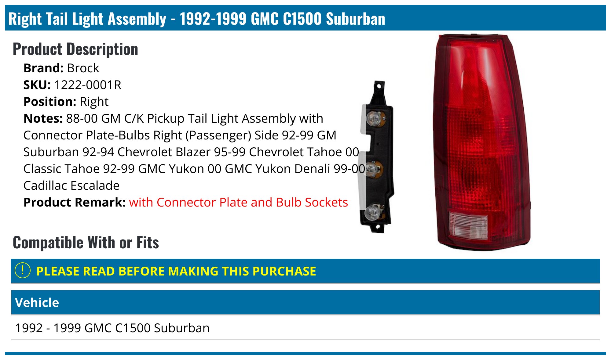 Rear Tail Lights Set Fits 99-00 Cadillac 88-00 Chevrolet GMC - Foto 5