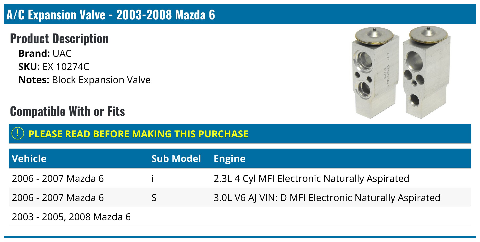 UAC EX 10250C - A/C Expansion Valve