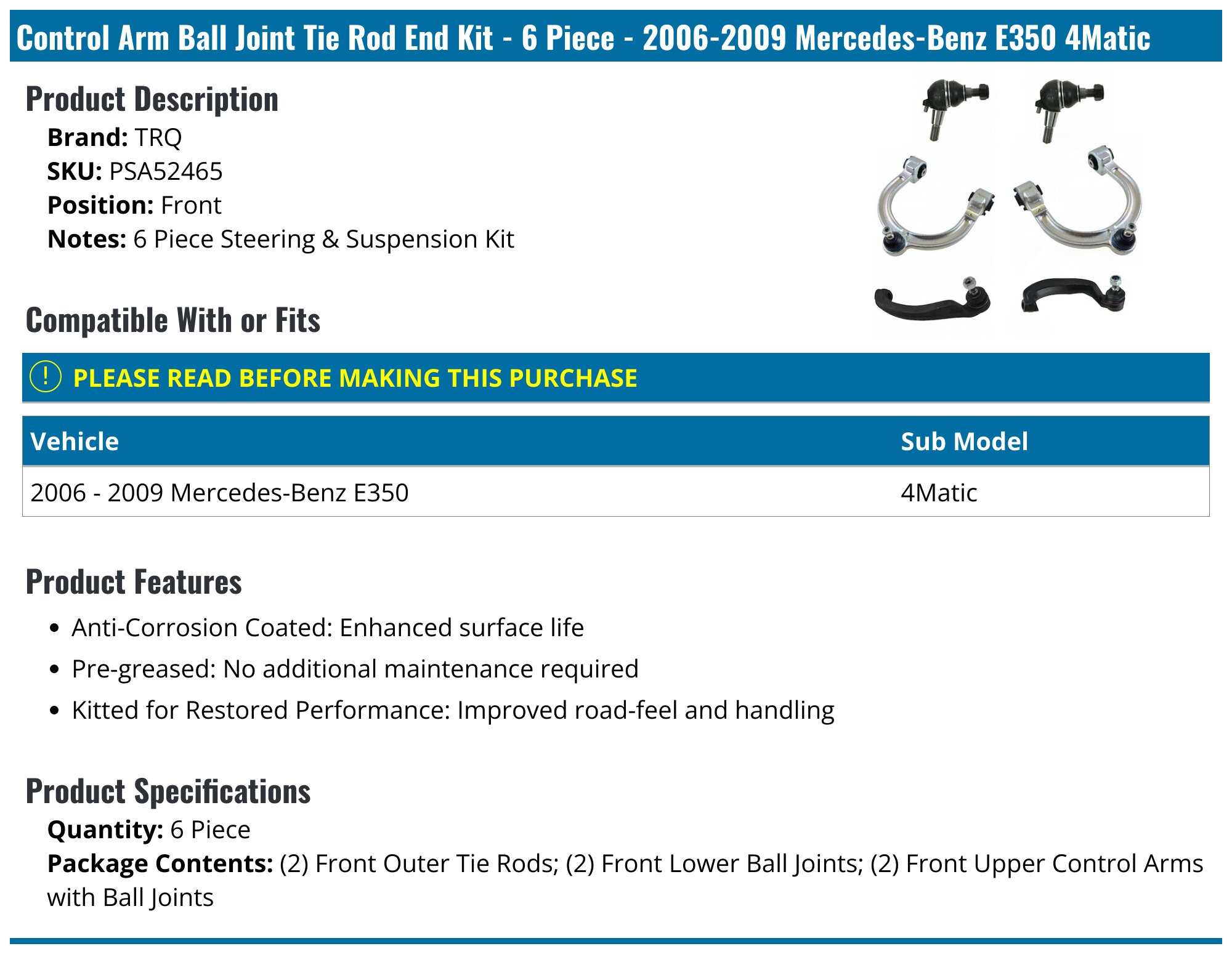 Mercedes W115 Control Arm Ball Joints Tie Rod Suspension Kit