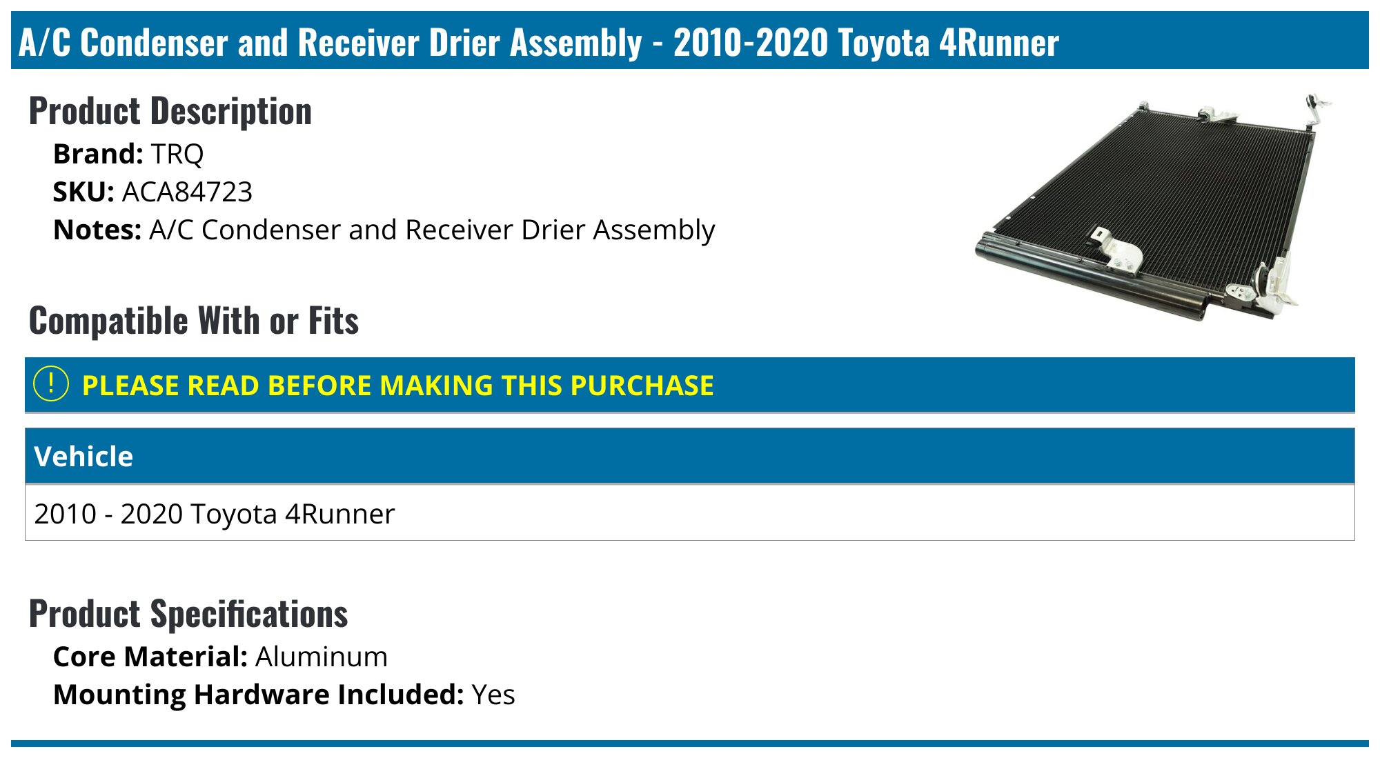 Best AC Condenser for Toyota Cars, Trucks & SUVs