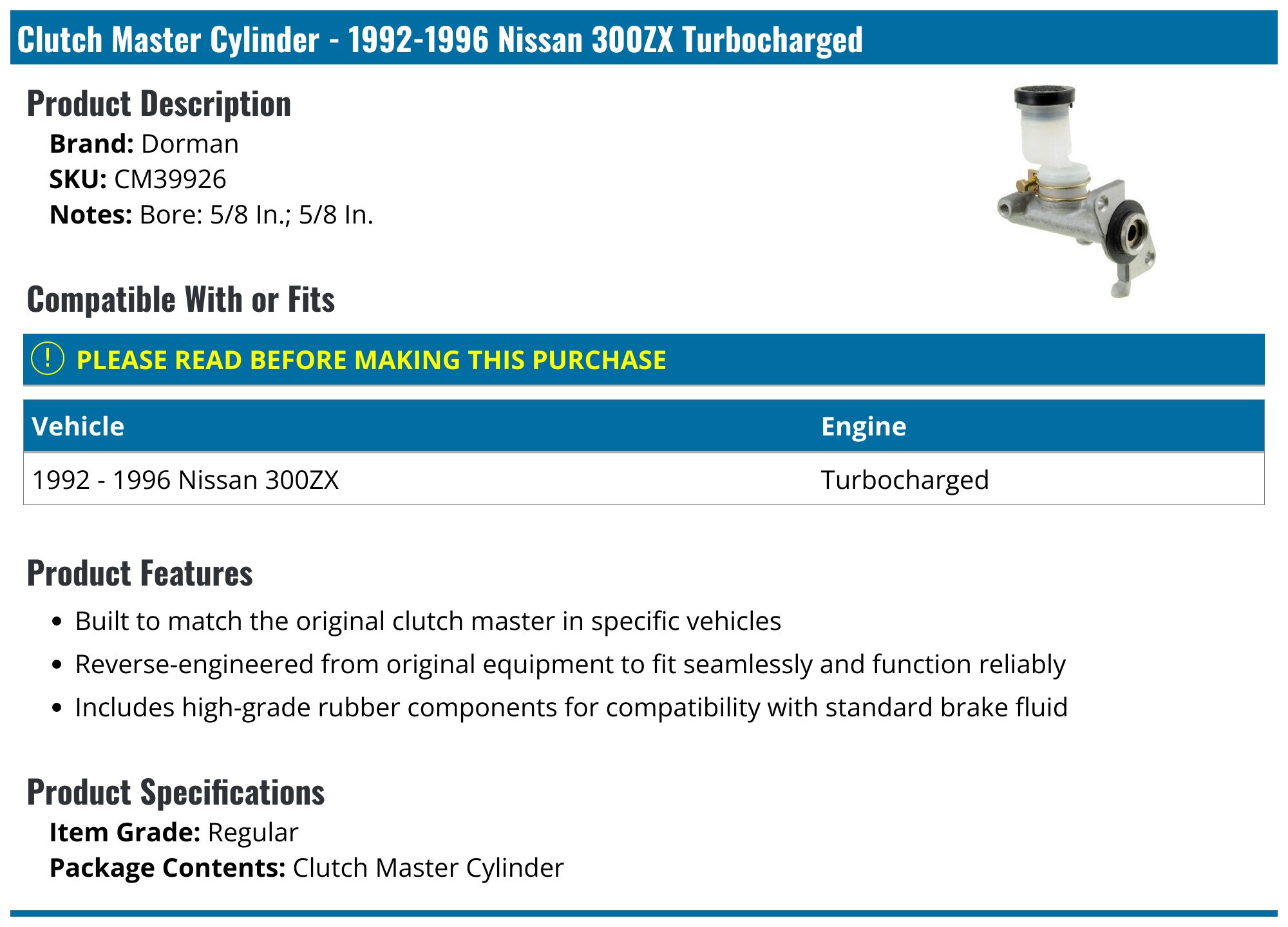 1992-1996 Nissan 300ZX Clutch Master Cylinder - Dorman CM39926