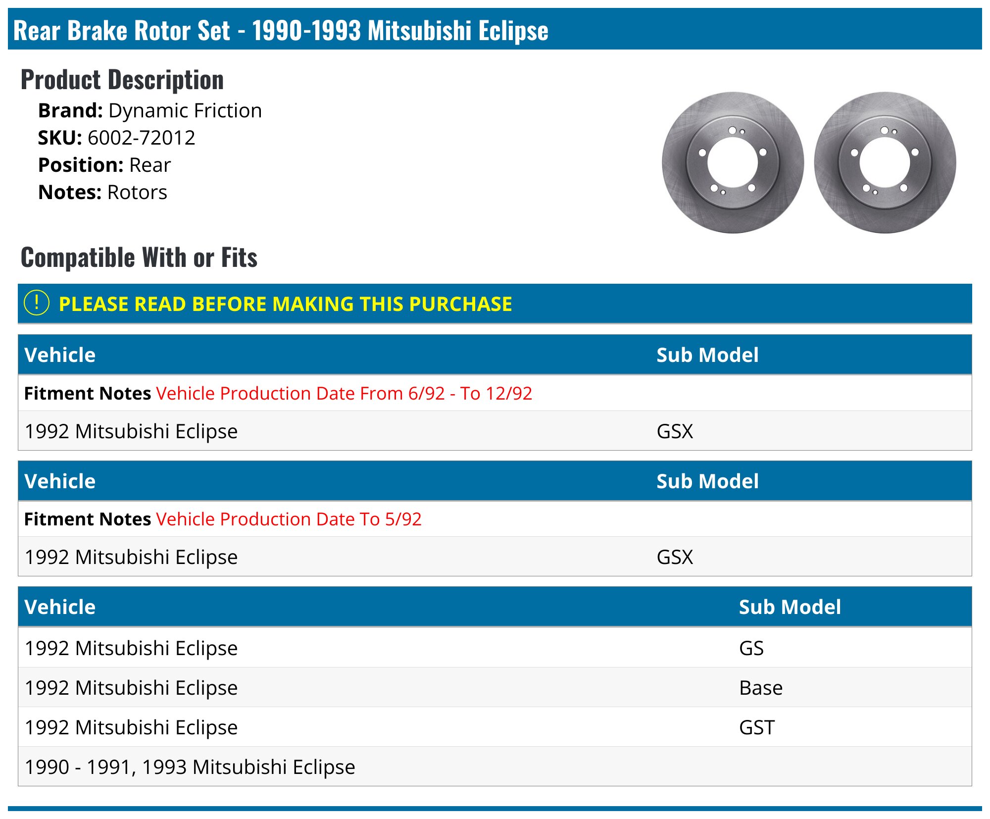 262mm Rear Disc Rotors + Brake Pads for 2007 2008 2009 2010 Hyundai