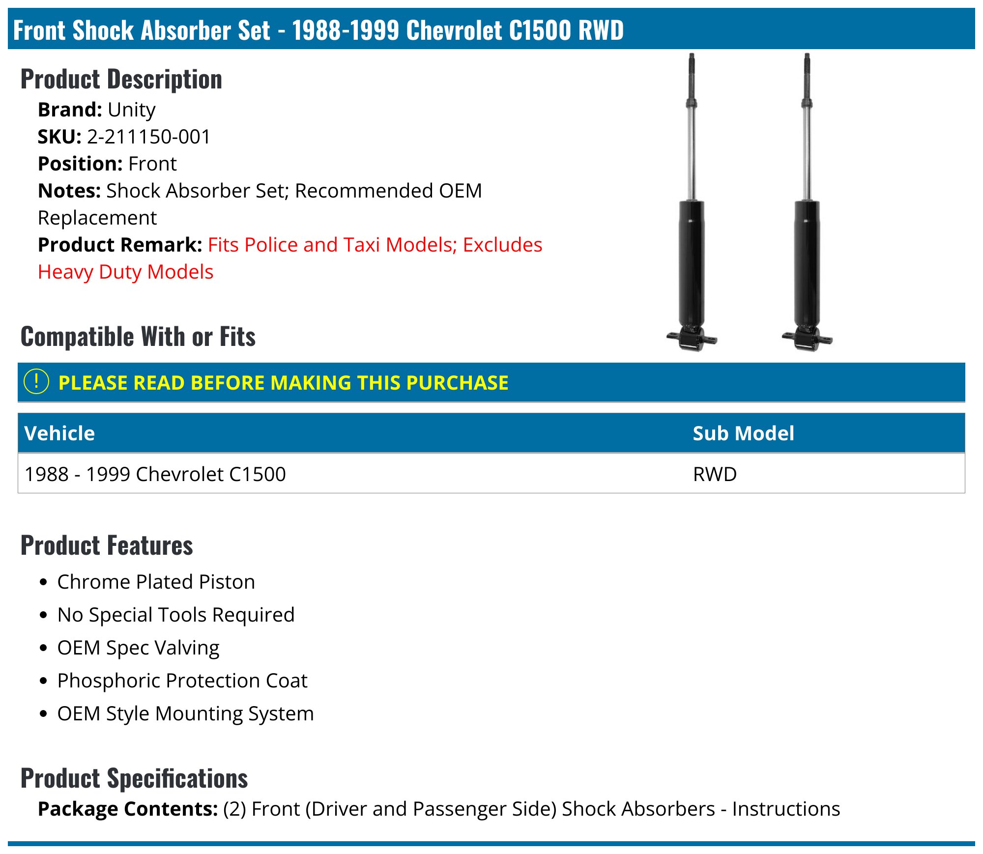 Monroe Front Shocks for 1988-2000 Chevrolet K 2500 4WD