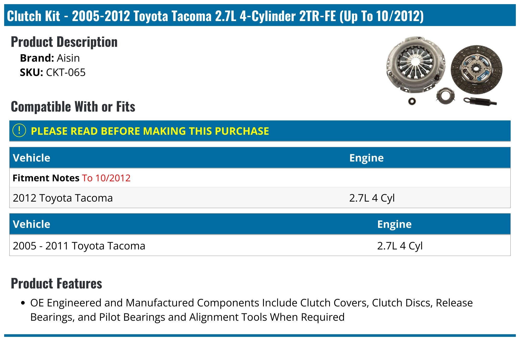Aisin CKT-079 Transmission Clutch Kit + Cross Reference