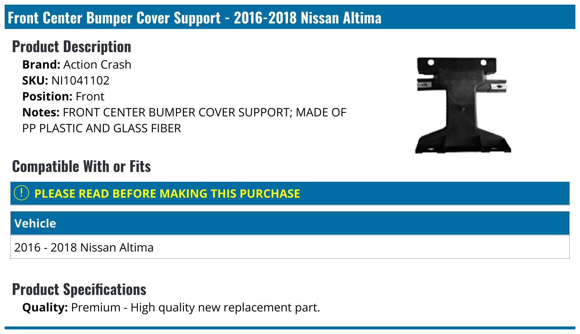 2016-2018 Nissan Altima Front Upper Bumper Cover Retainer - Best Value