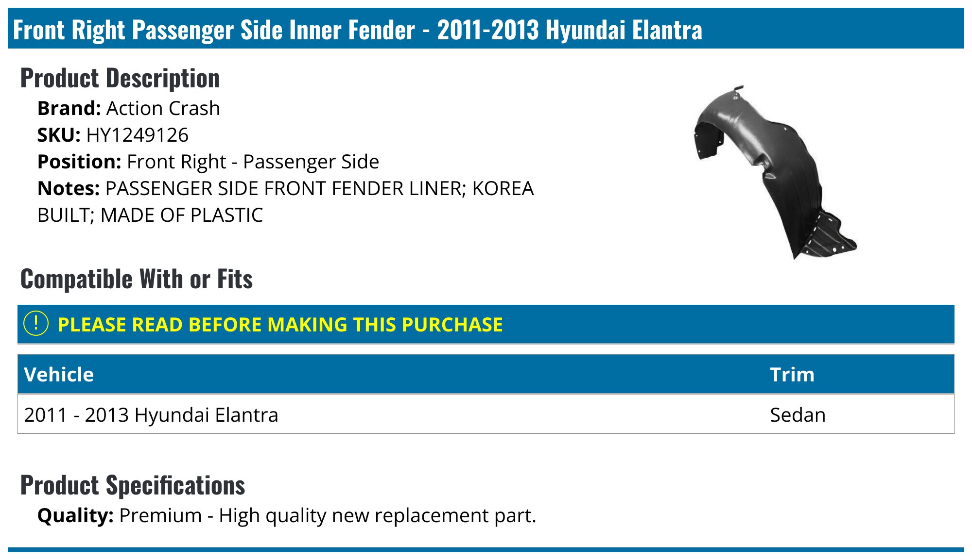 GENUINE⭐ Front Fender Liner LEFT DRIVER For 2021-23 Hyundai