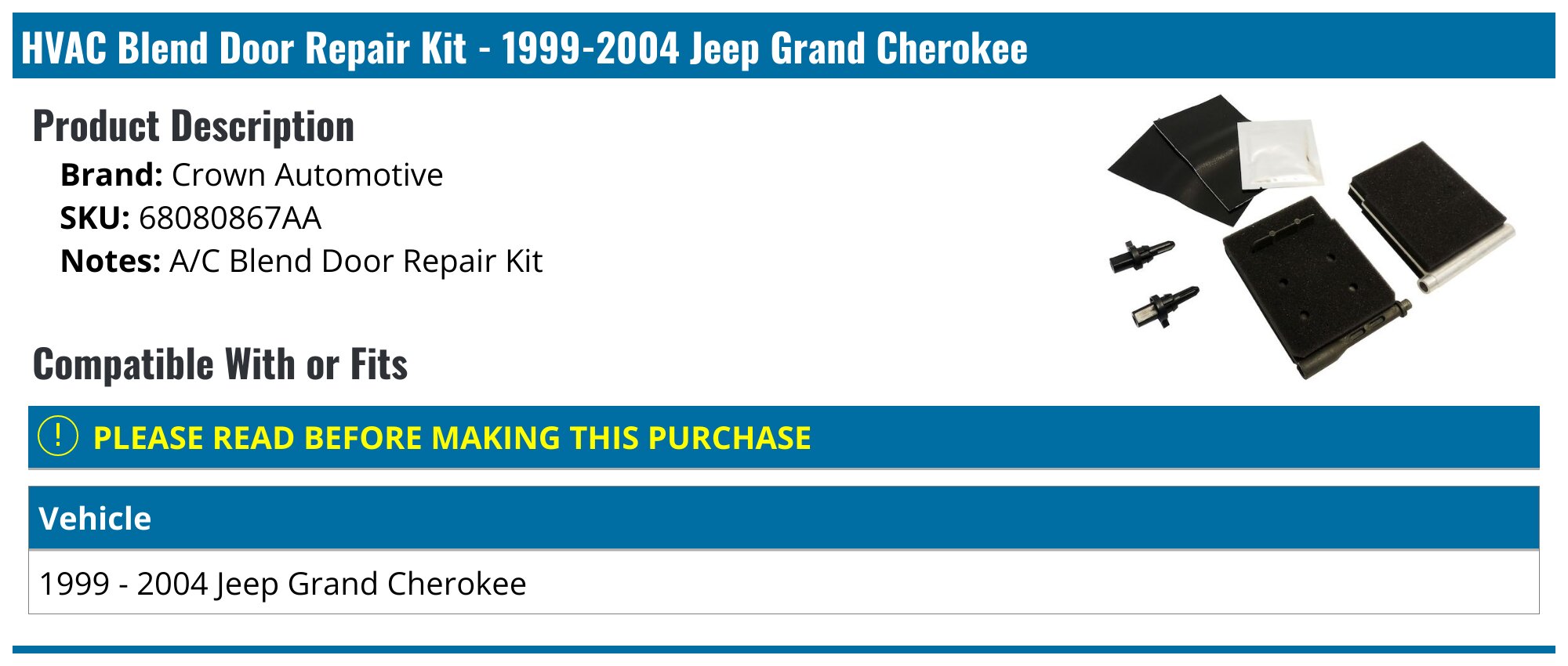 19992004 Jeep Grand Cherokee HVAC Blend Door Repair Kit Crown