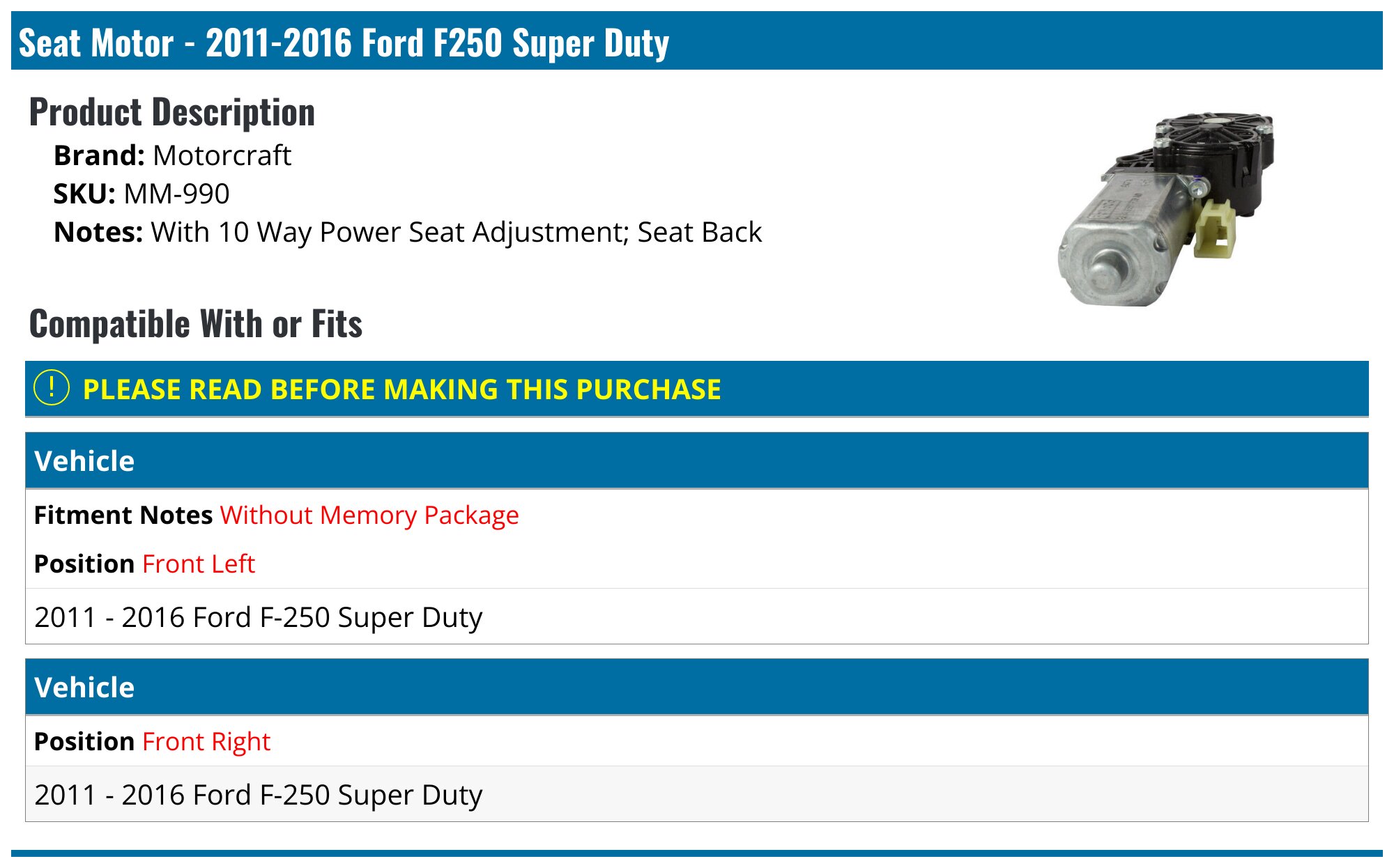 Driver Side Power Seat Switch Bezel – Fits 2011-2016 Ford F-250/350/450/550 Super Duty, Black ABS (BC3Z-2563259-AA)