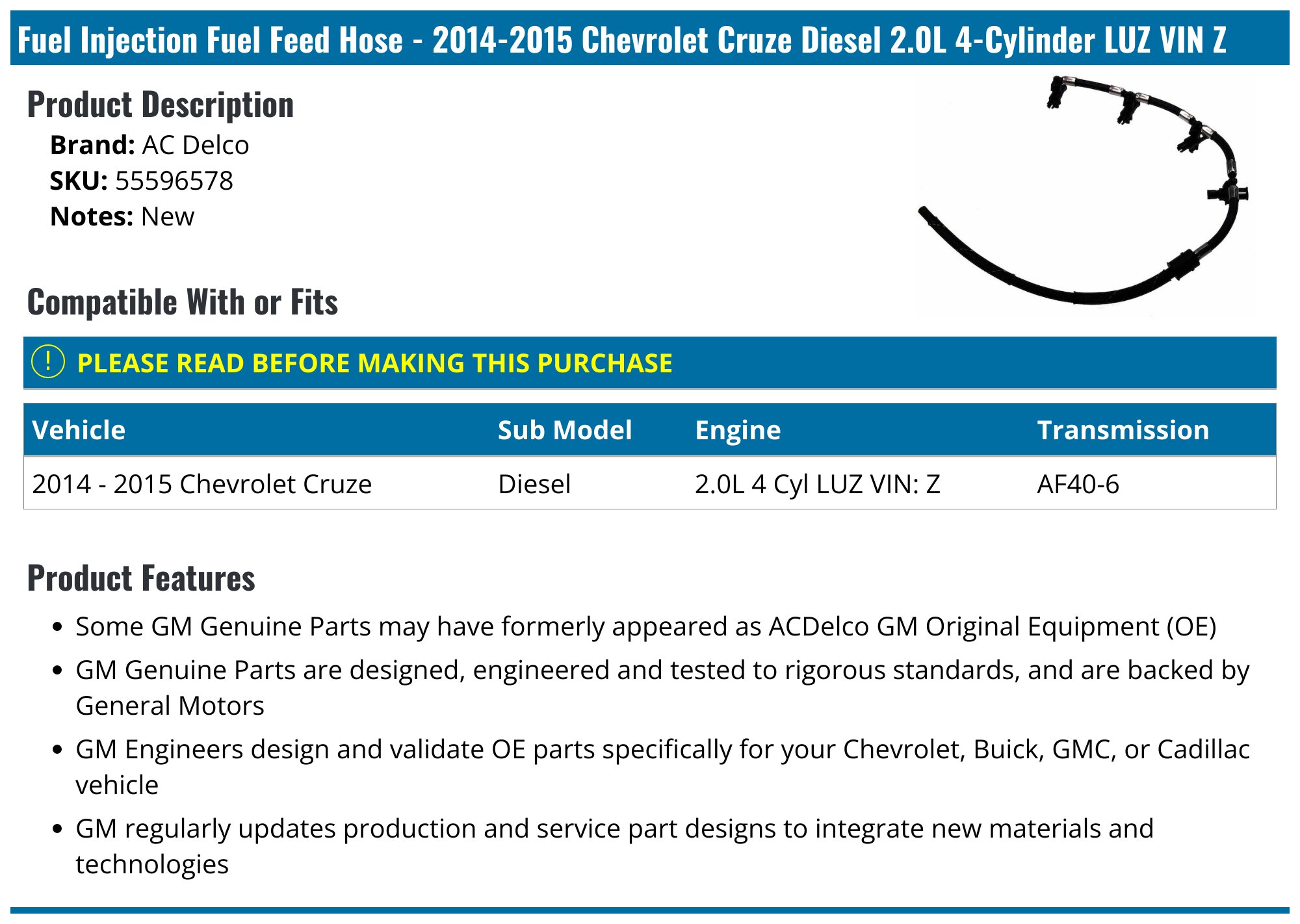 2014-2015 Chevrolet Cruze Fuel Injection Fuel Feed Hose - AC Delco