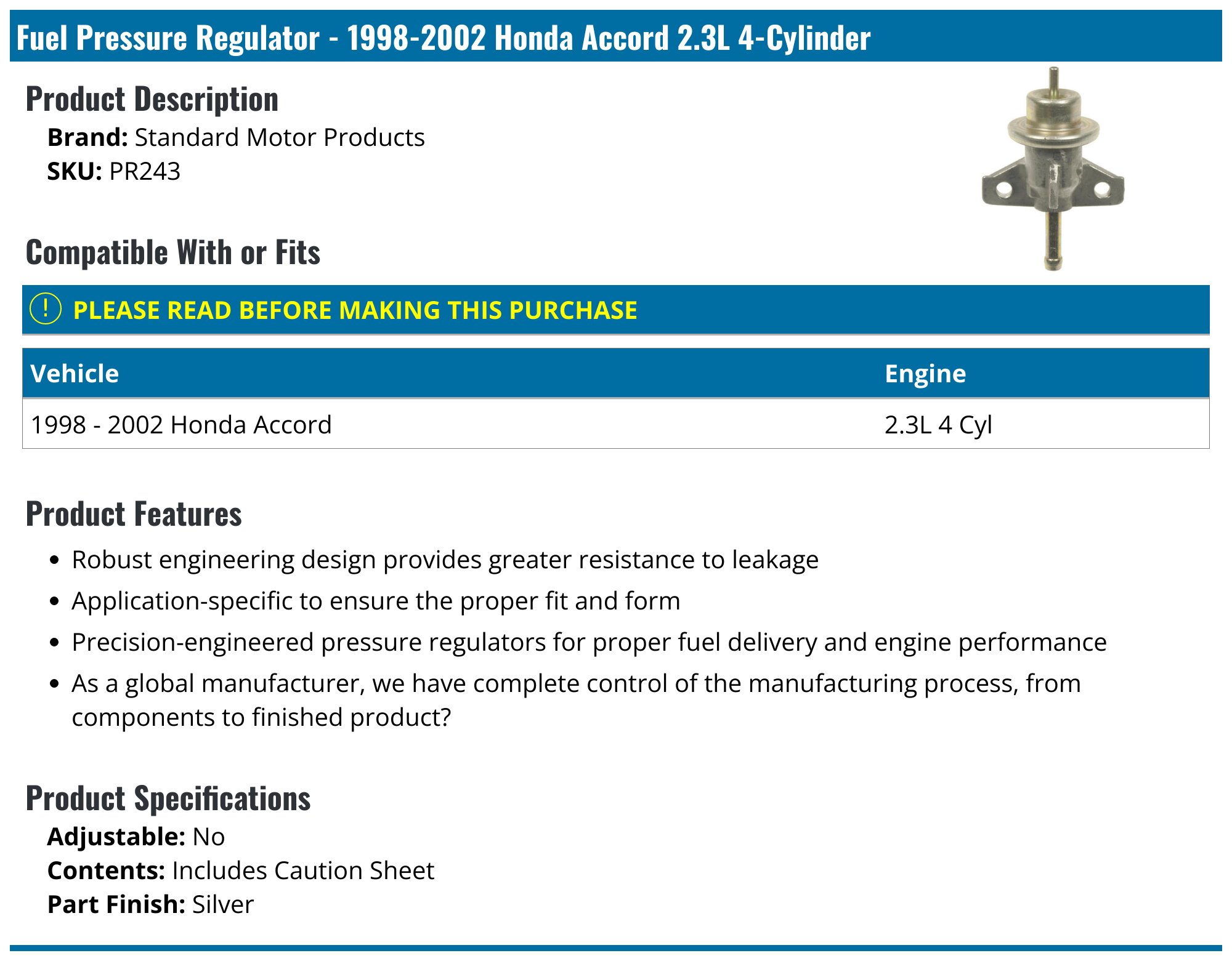 Fuel Pressure Regulator Herko PR4156 For Ford Ranger 1999-2001