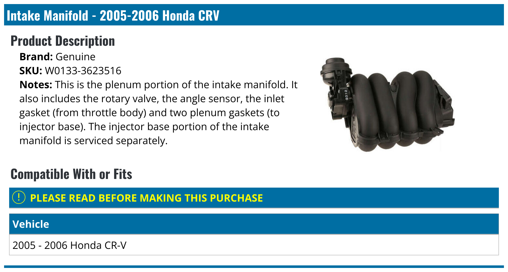 20052006 Honda CRV Intake Manifold Genuine W01333623516