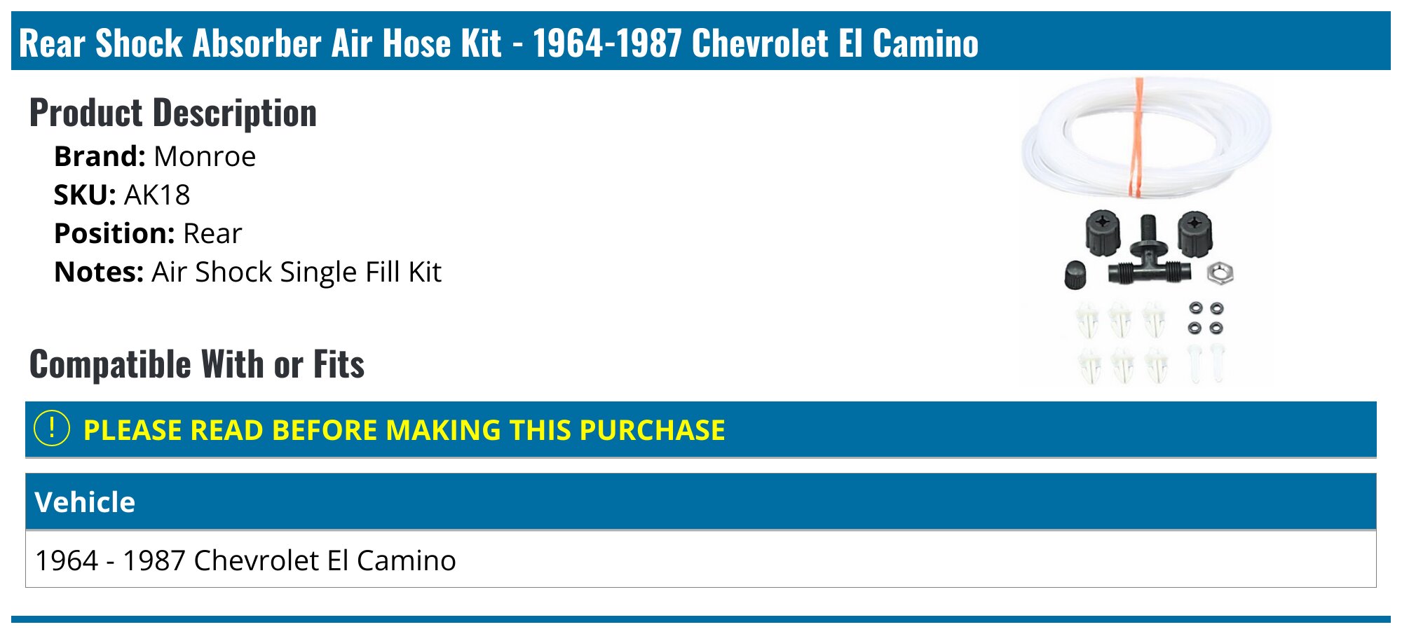 Monroe AK18 Shock Absorber Air Hose Kit - Professional Grade Replacement For Automotive Repair