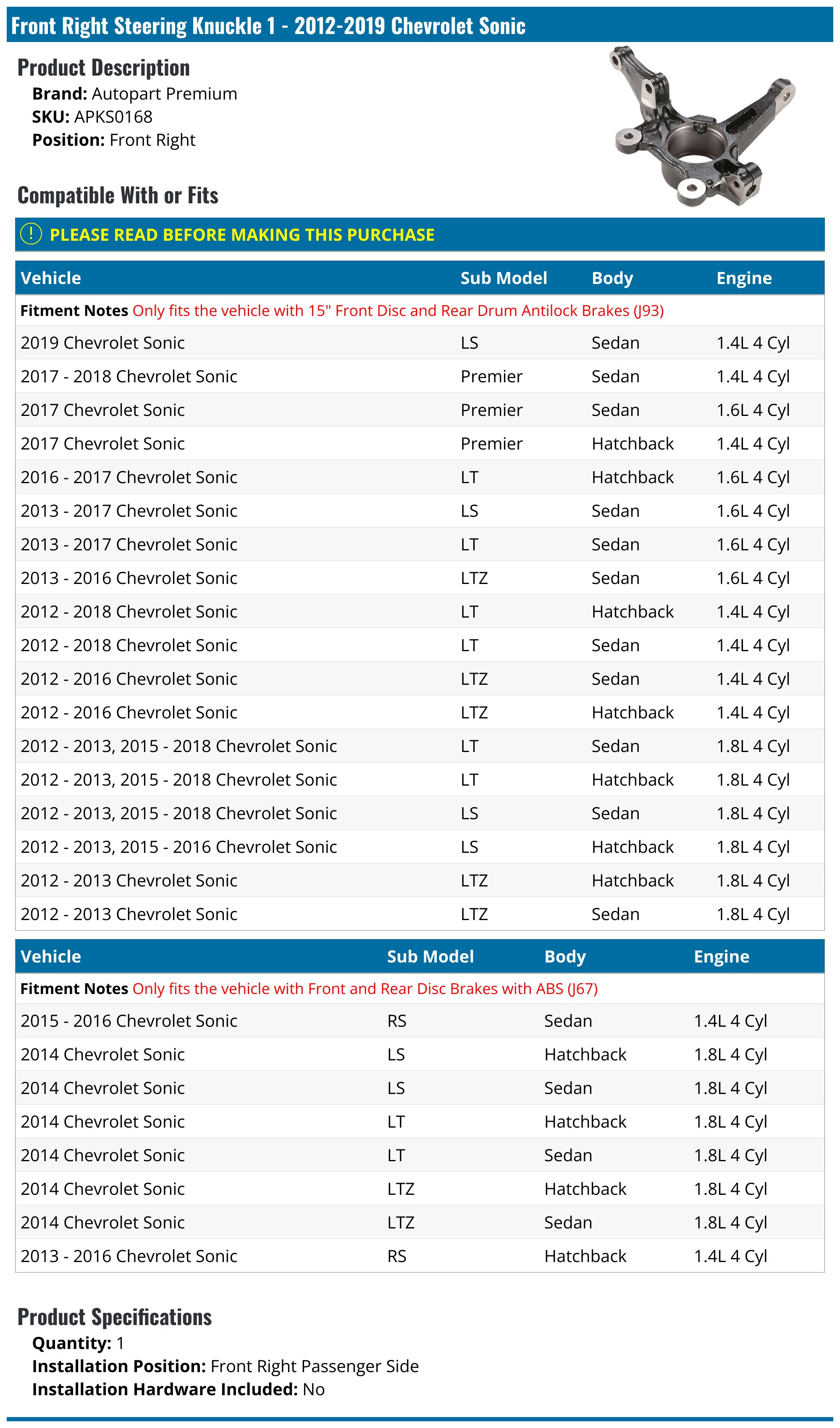 Front Wheel Bearing Hub Assembly W/ ABS – Fits Chevrolet Sonic, Spark EV, Trax & Buick Encore 2012-2020, Driver Or Passenger Side