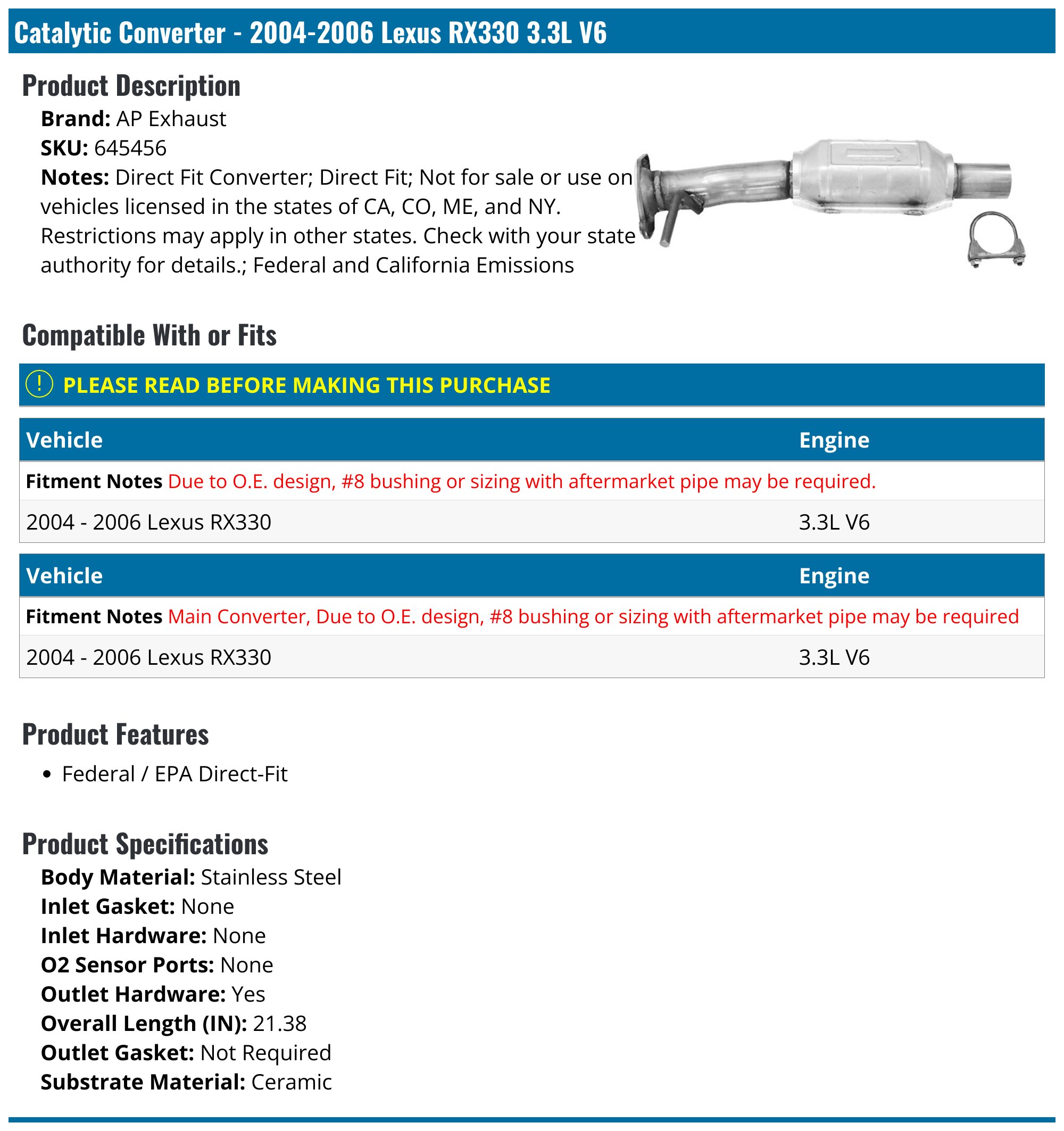 JT Exhaust Catalytic Converter Compatible with AWD