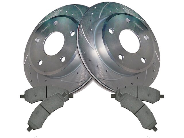 Detroit Axle Front Drilled & Slotted Brake Rotors, Ceramic Pads & Wheel Hub Kit For Dodge Dakota 2005-2010