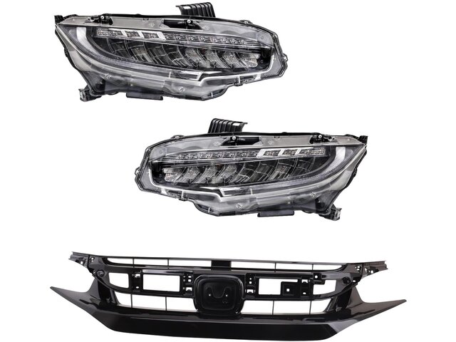 Full Glossy Upper Mesh Grille With Moldings – Fits 2019-2021 Honda Civic Sedan / Coupe (CarFixParts)
