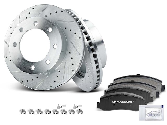 Drilled & Slotted Brake Rotor And Pad Kit – Front & Rear For 2008 Ford F-350 Super Duty (5.4L, 6.4L, 6.8L)